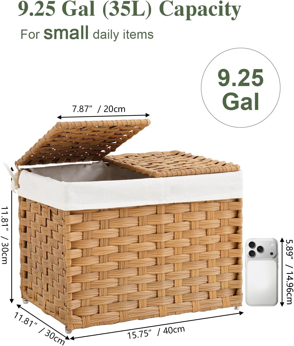 Lid Woven Wicker Baskets / Natural / 35l-15.7l*11.8w*11.8h