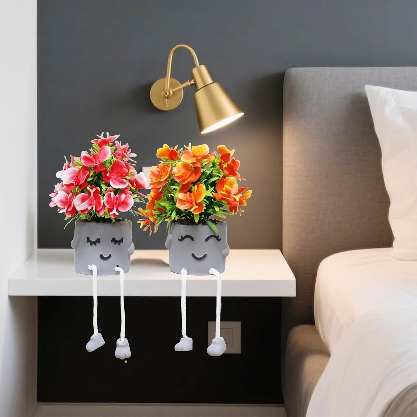 Artifical Plants Fake Flowers in Cement Pots Bathroom Shelf Small Plants / Set Plants/ A / Set of 2