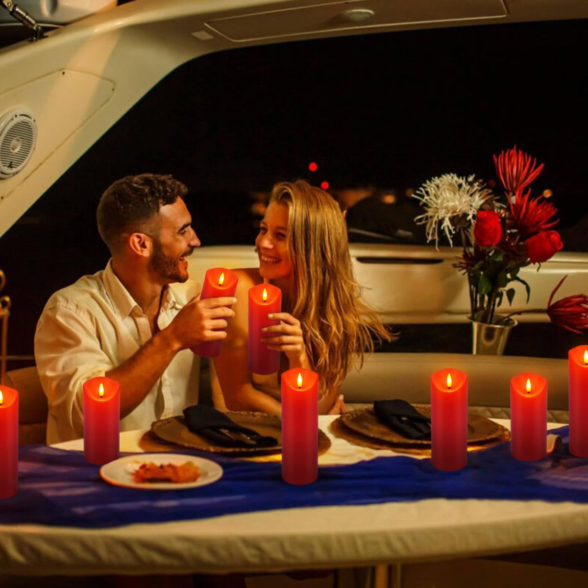 24-Pack Red Flameless LED Candles with Remote - Realistic Flickering Battery - Operated Pillar Candles forValentine's