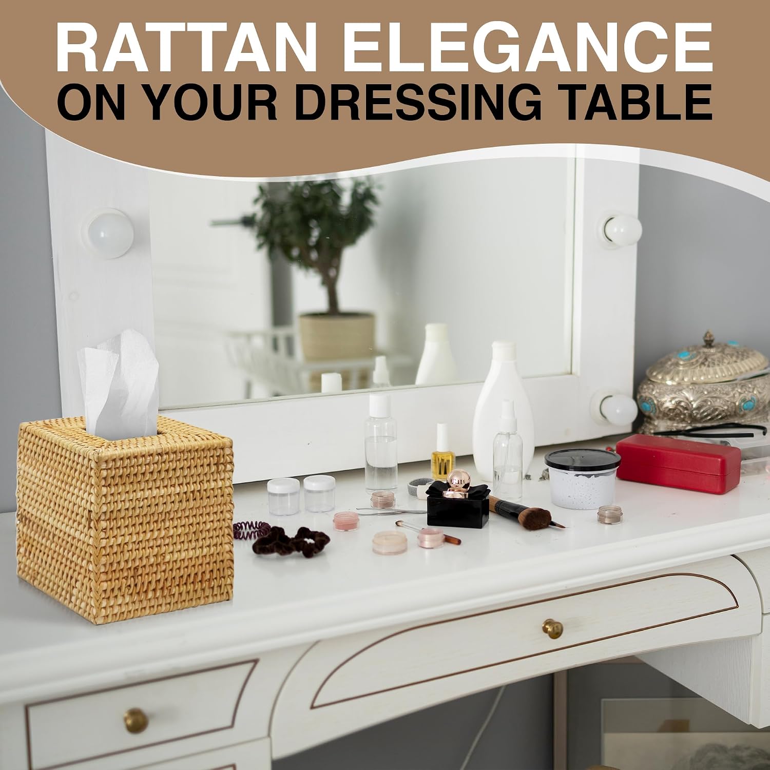 Rattan Tissue Box Cover Square / Natural