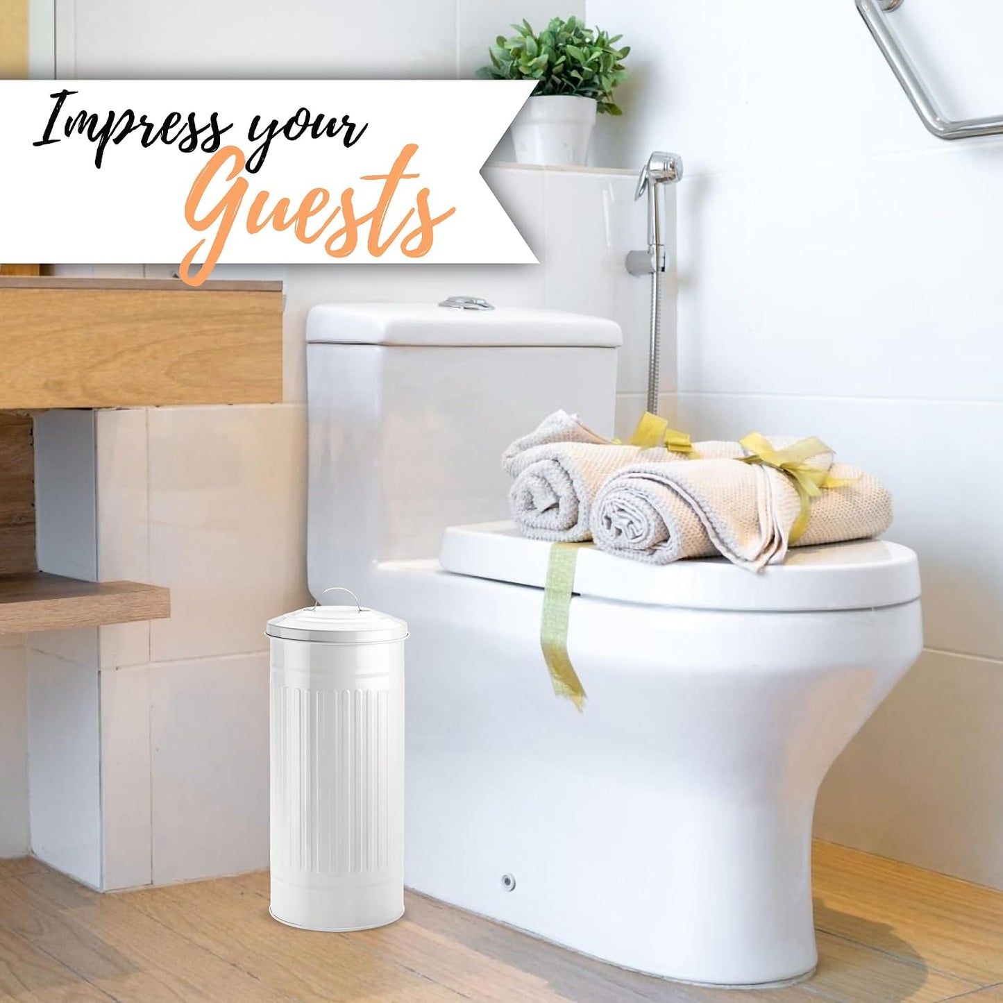 Autumn Alley White Toilet Paper Holder Canister with Lid – Vertical Rustproof Free-Standing Farmhouse Metal Toilet
