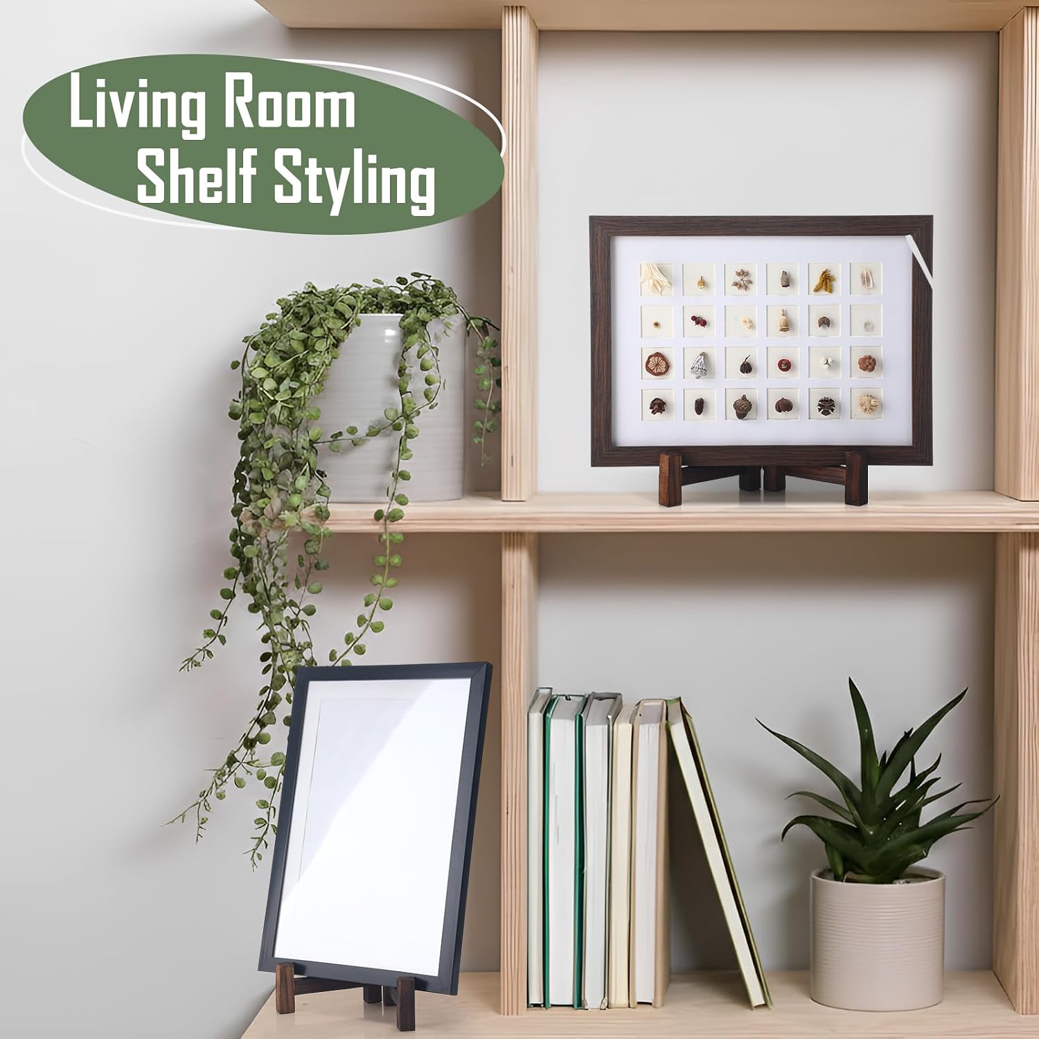 Plate Stands for Display Wooden Folding Plate Holders Rustic Solid Wood Easel / 7 Inch / Set of 3