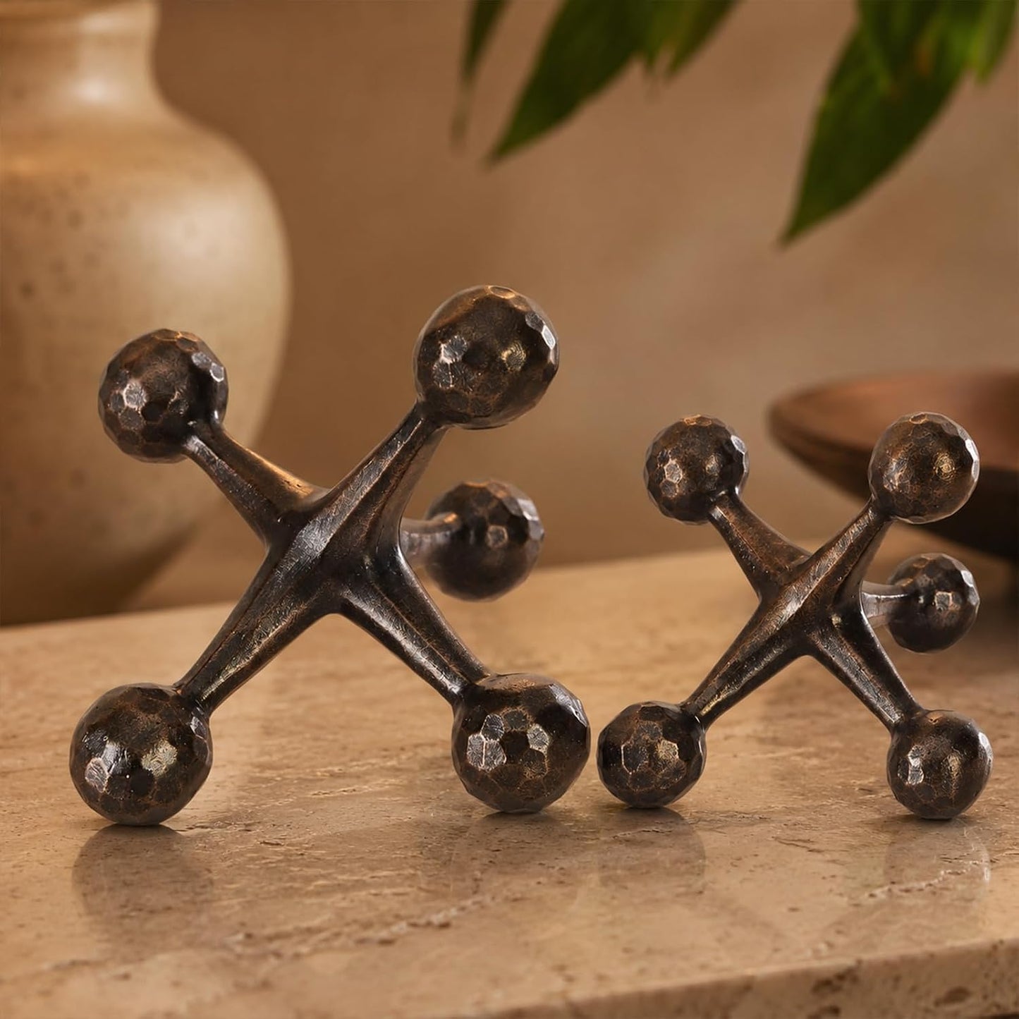 Vintage Metal Style Jack Sculpture Paperweight / Copper / Set of 2
