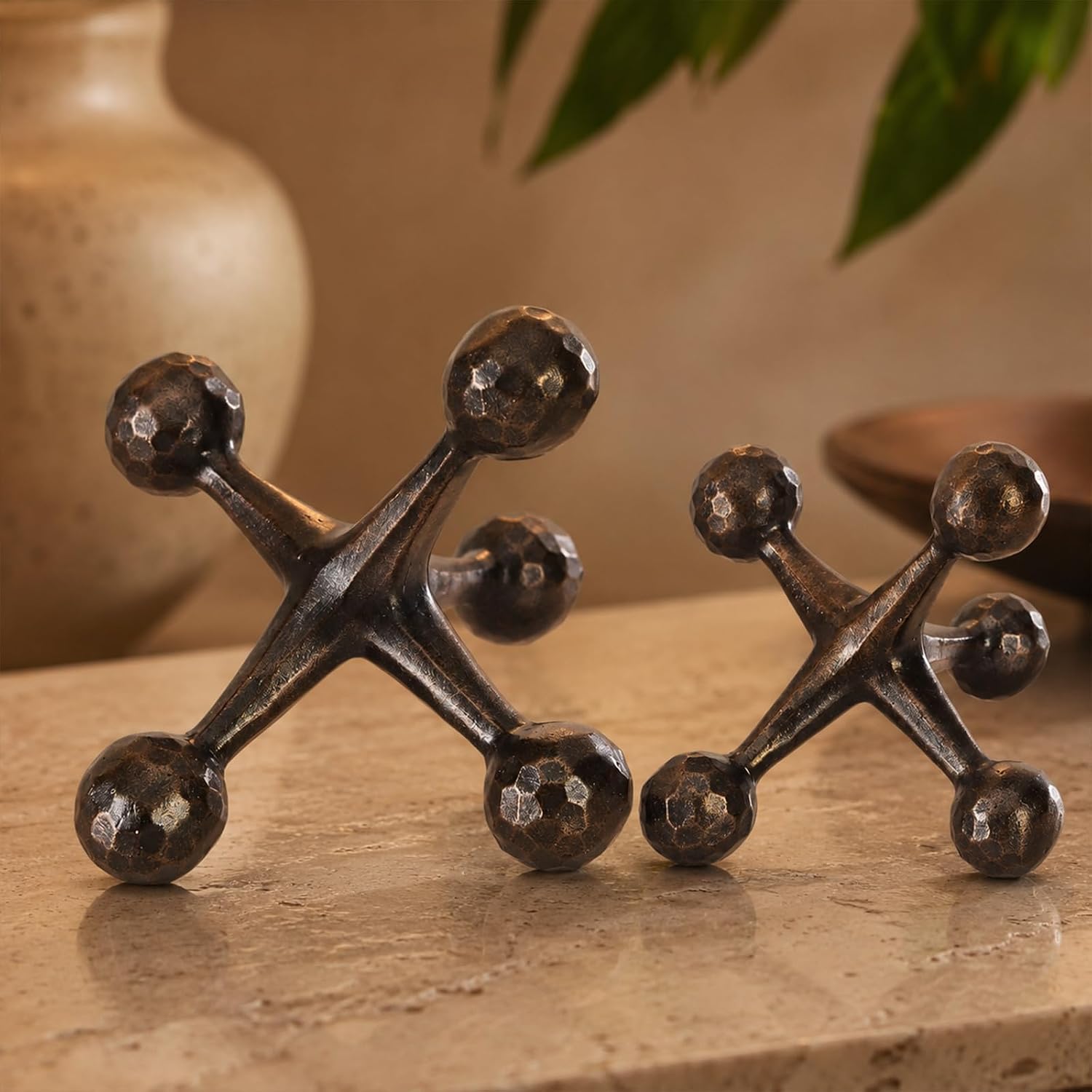 Vintage Metal Style Jack Sculpture Paperweight / Copper / Set of 2
