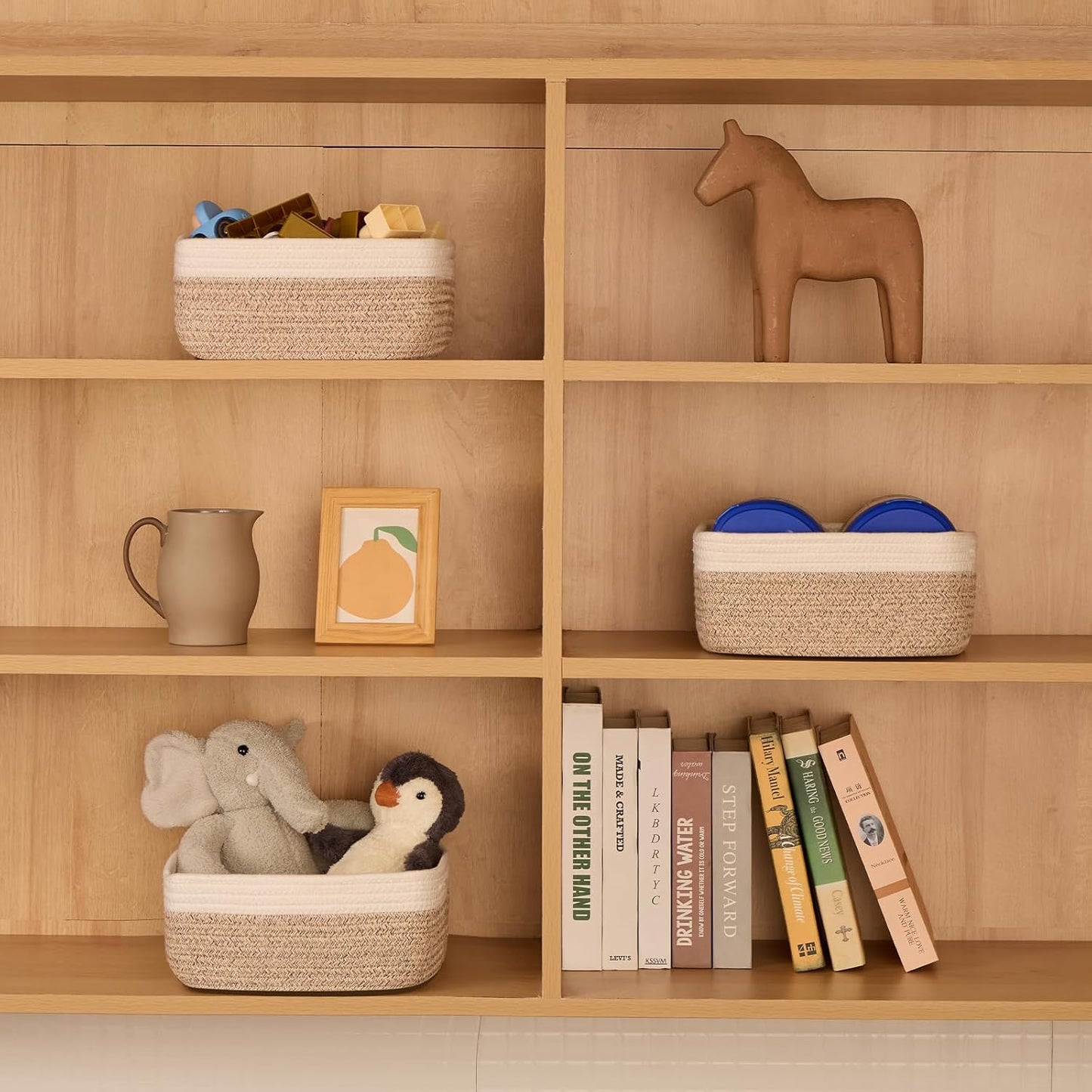 Rope Woven Storage Bins for Cubes / L9.7xw9.7xh4.3 / Off White & Mixed Brown / 9.7 x 9.7 x 4.3