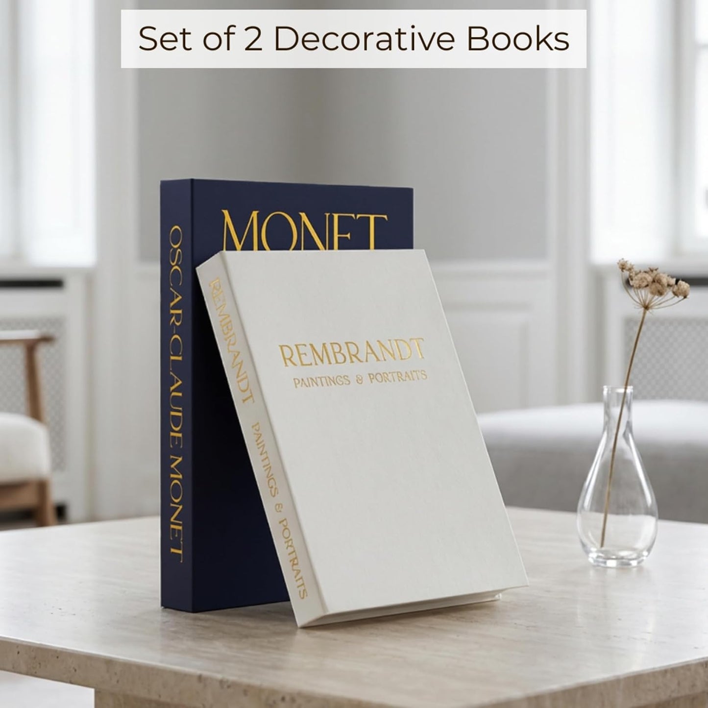 Elegant Faux Linen Hidden Storage Books / Gray-white / Set of 2