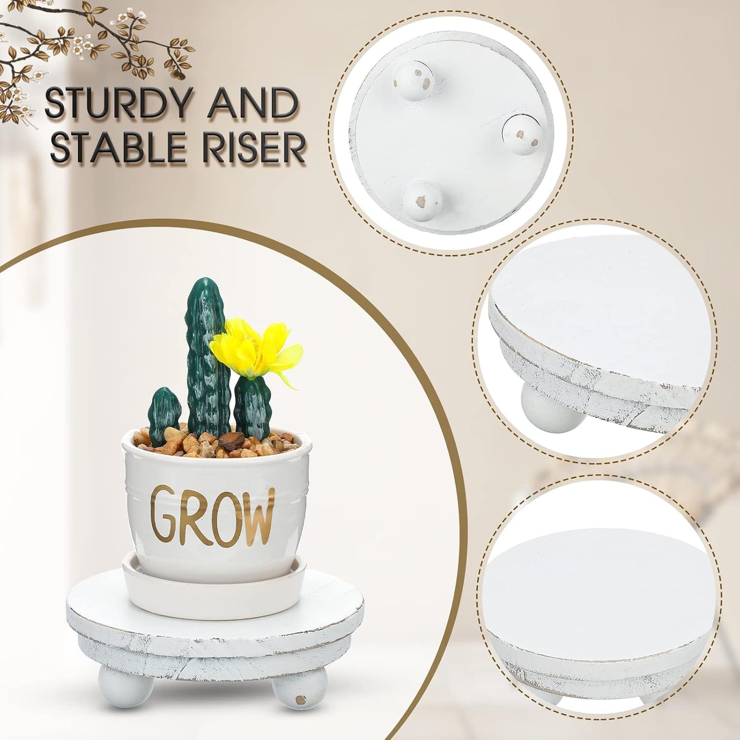 Mini Wooden Risers for Decor Small Round Pedestal / Washed White / 5/4/3 Inch / 3 Inch / Set of 3