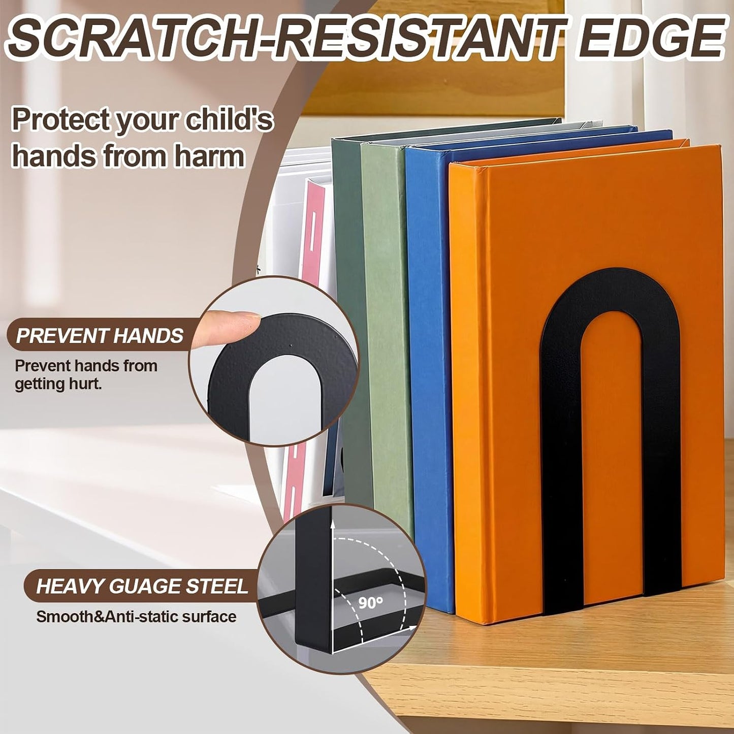 Modern Metal Book Ends / 7.5*5.75*3.5inch / Black / Set of 6