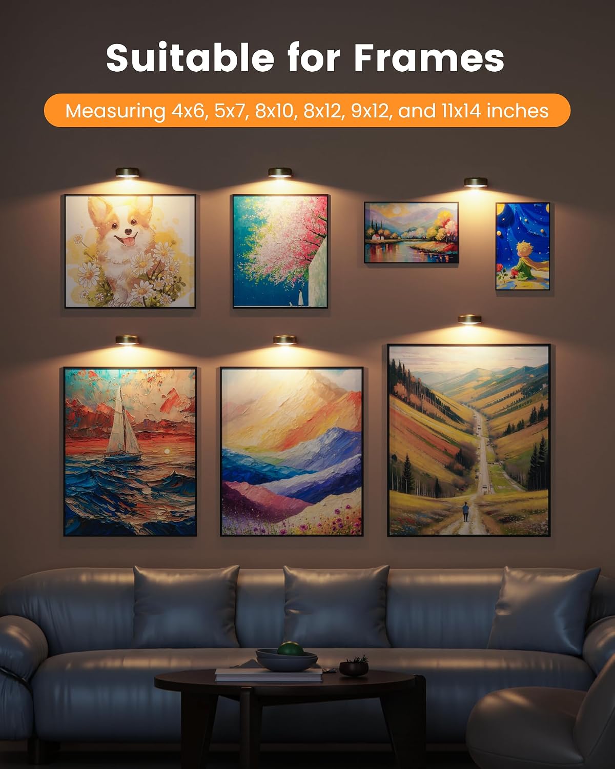 Picture Lights for Wall,Wireless 2000mAh Rechargeable Magnetic LED Puck Lights with Remote,3 Color Temps and 12