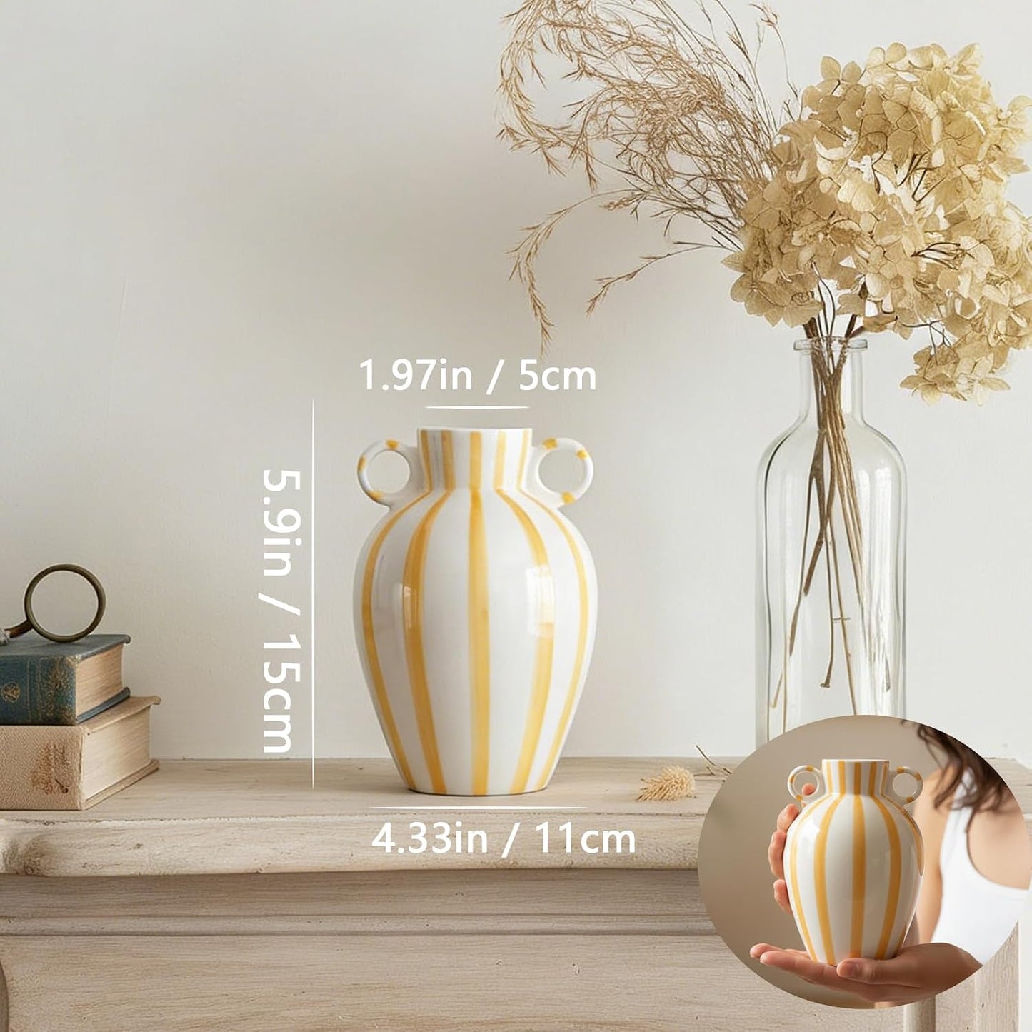 Ceramic Striped Flower Vase / Yellow