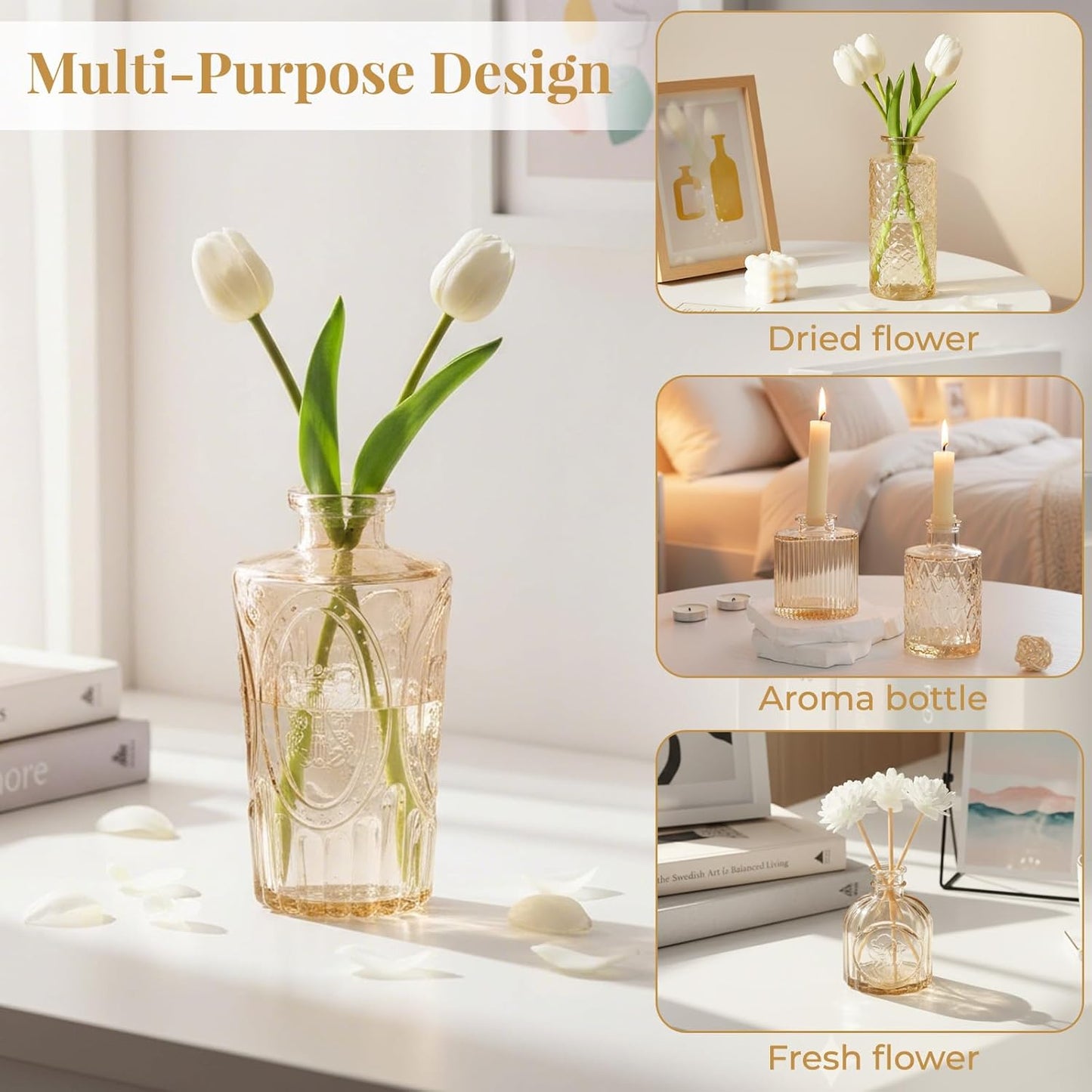 Glass Vase / Flower Vases / Gold / Set of 24