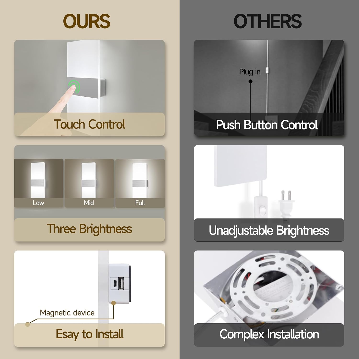 MEHIDFY Wall Sconces Sets of 2, Dimmable Touch Control Wall Lamp, Rechargeable LED Wall Sconces, Battery Operated Wall