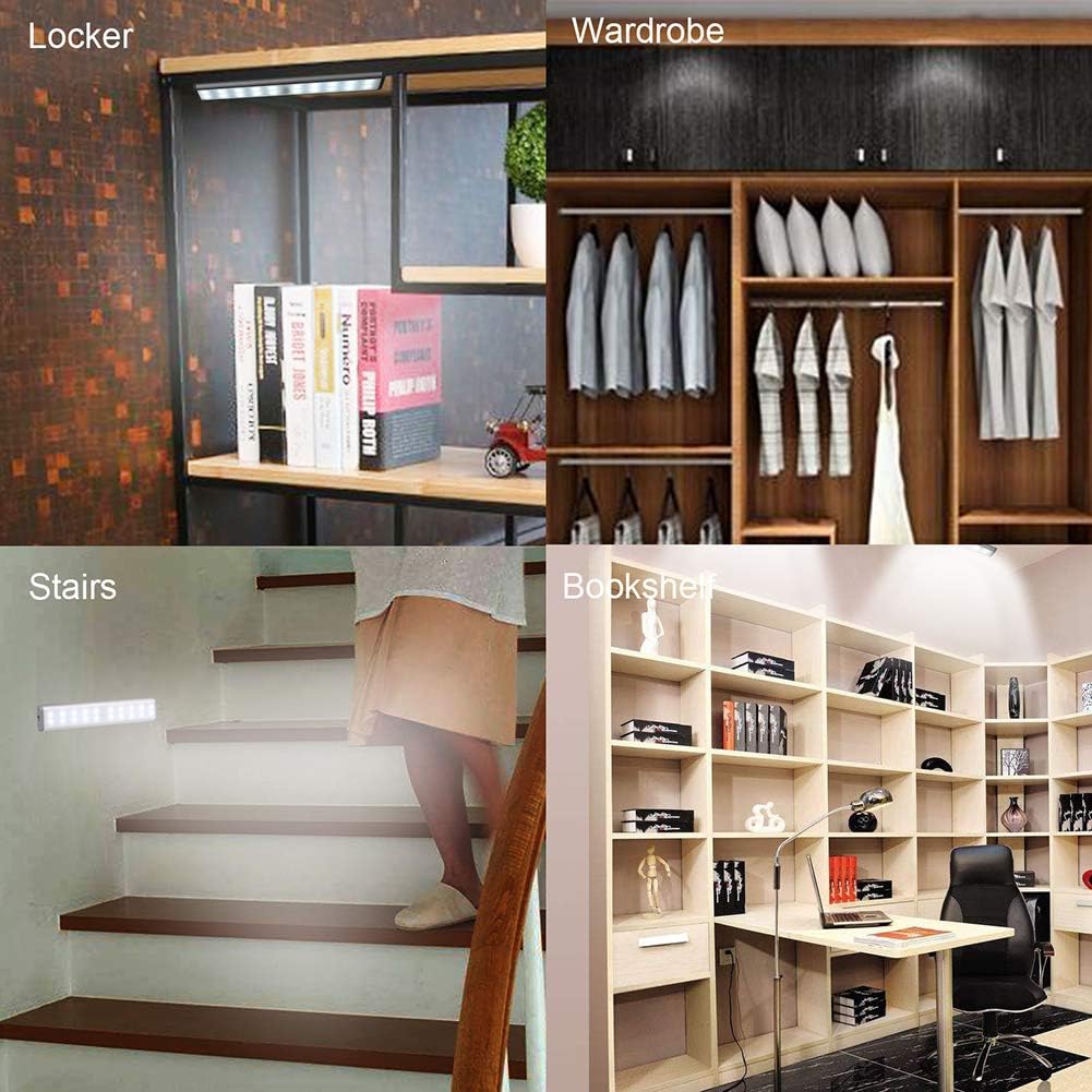 RXWLKJ Rechargeable Motion Sensor Led Lights Under Counter Closet Lighting Battery Operated Light Kitchen 20-Led Under