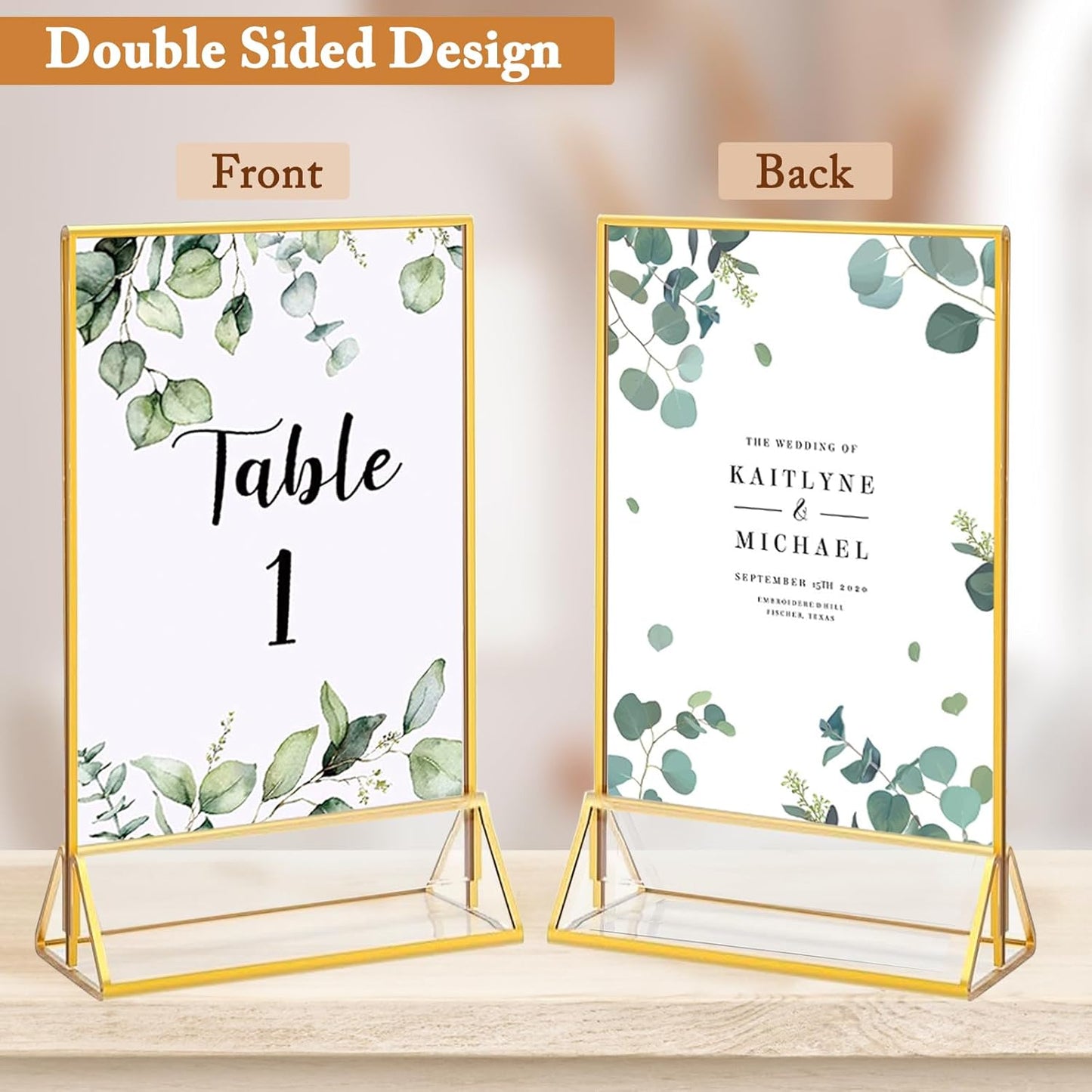 Clear Acrylic Sign Holders / Gold / 5 x 7 / Set of 6