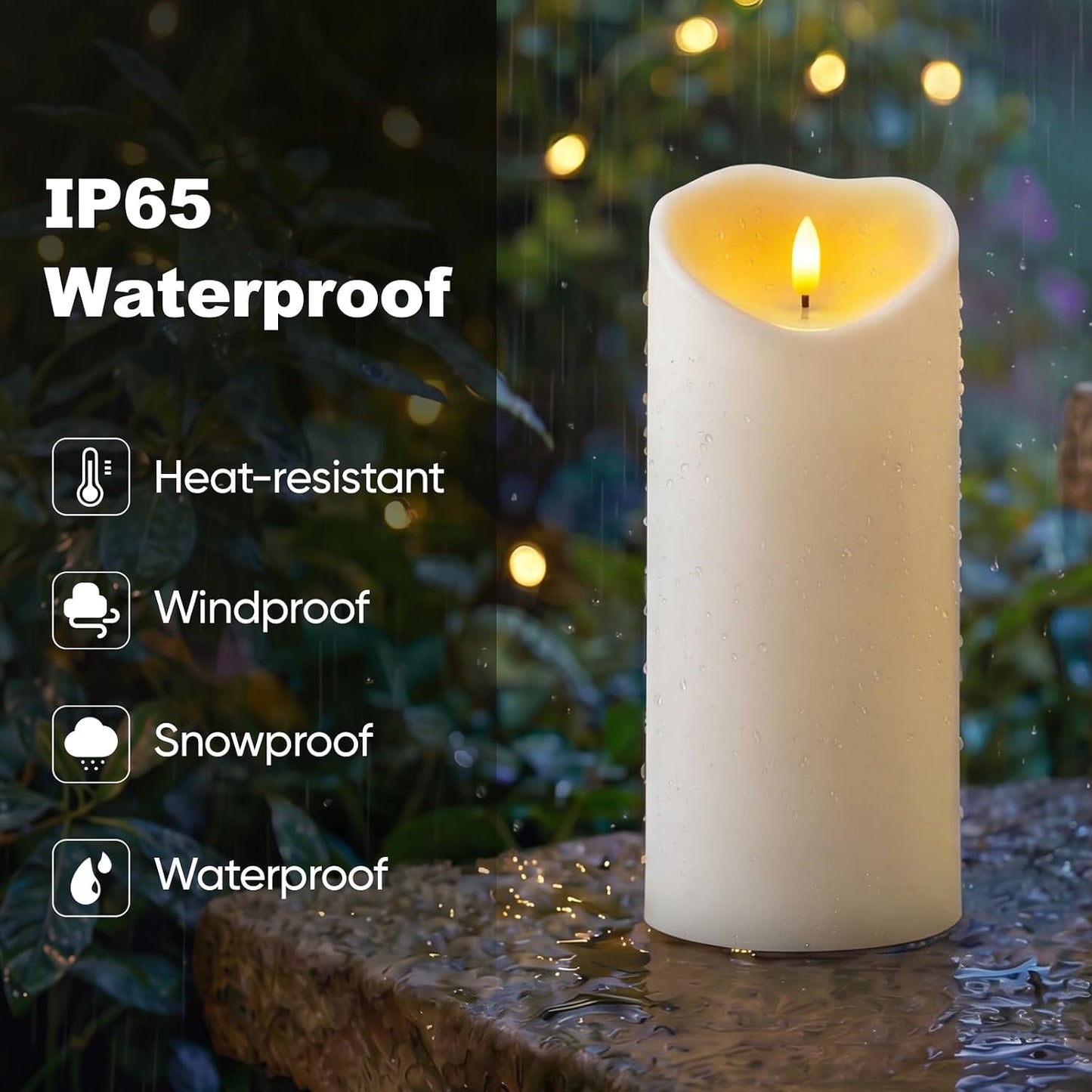 Amagic 4” x 9” Large Outdoor Waterproof Flameless Candles with Remote, Battery Operated Candles with Timer, Flickering