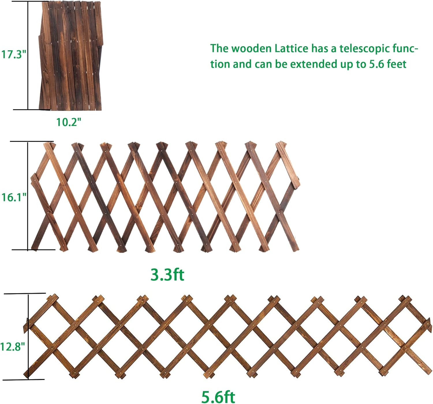 Avalution Extensible Natural Garden Wooden Fence Lattice, 75"x11.8", 2Pack