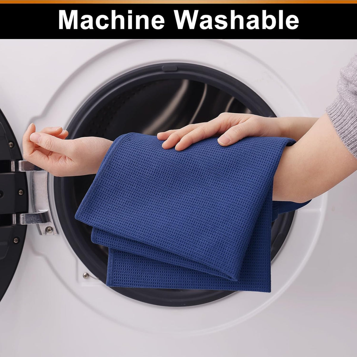Homaxy 100% Cotton Waffle Weave Kitchen Towels, 12 Pack, Navy Blue | Soft and Absorbent Dish Towels, 16 x 26 Inches
