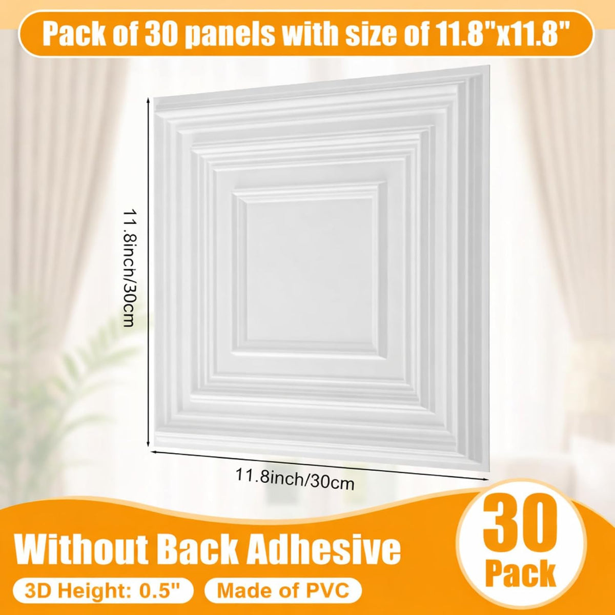 Nuanchu 30 Pcs Drop Ceiling Tiles 12x12 Inch, Glue up PVC Wall Panels,White | Cuttable, Paintable, DIY, Waterproof, 3D