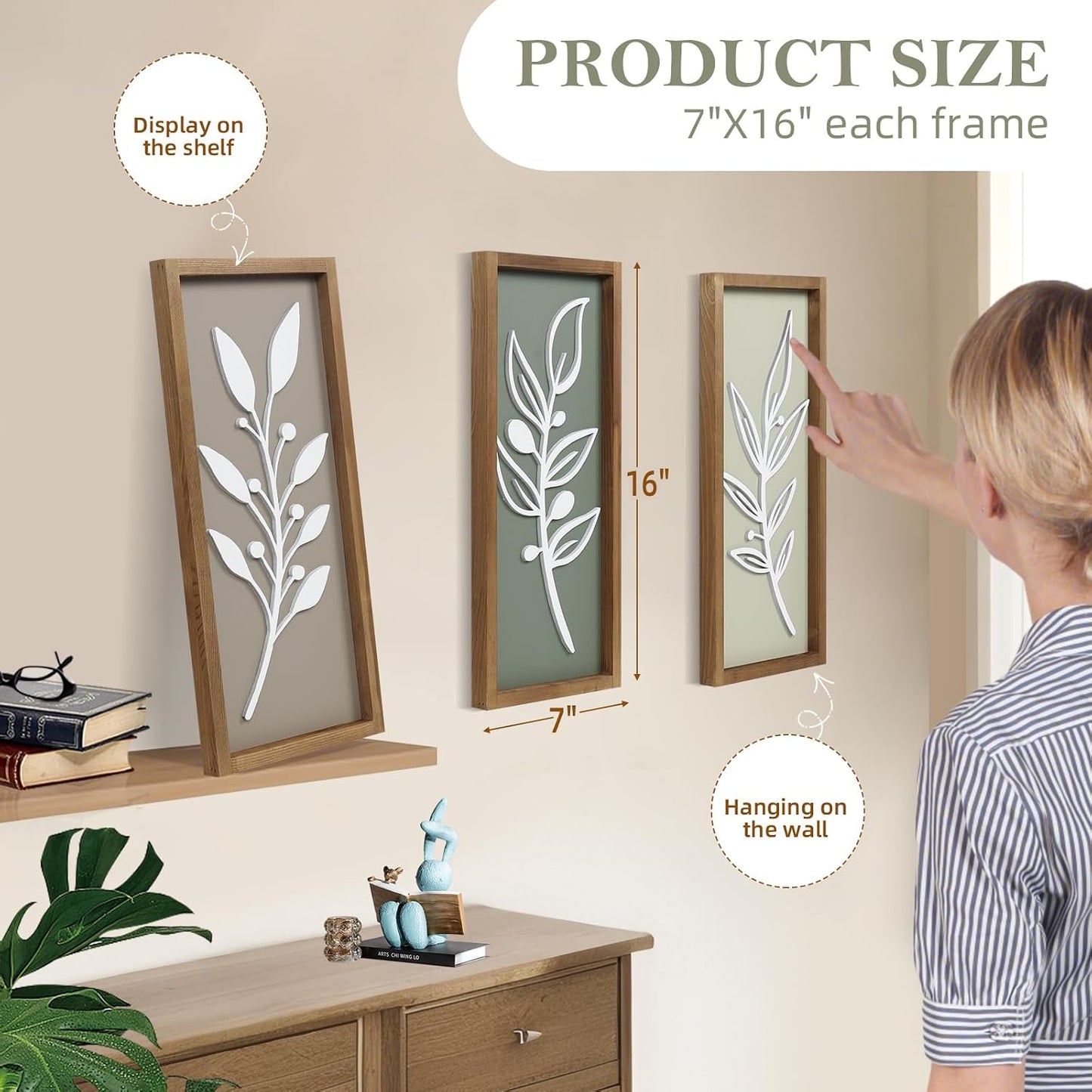 Minimalist Botanical Farmhouse Bathroom Wall Decor / Tree Leaf Brown / Set of 4