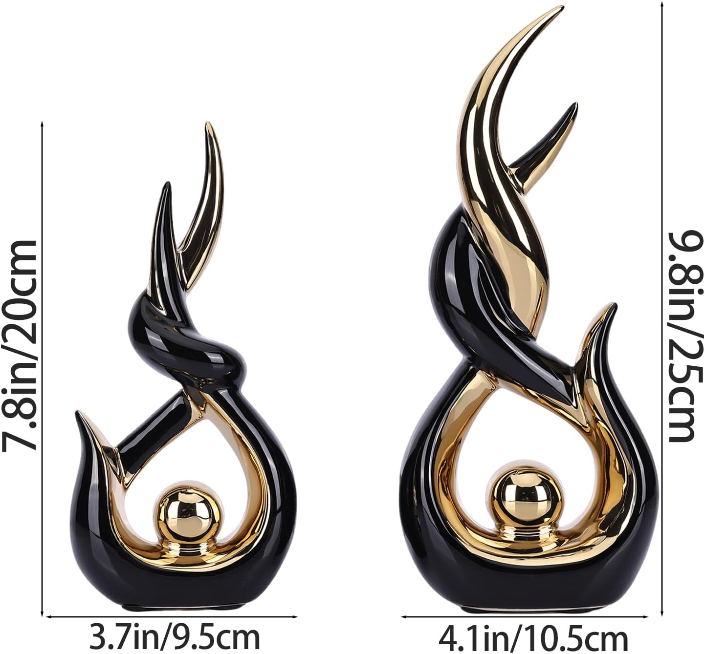 Gold Ceramic Abstract Sculpture / Bg / Black / Set of 2