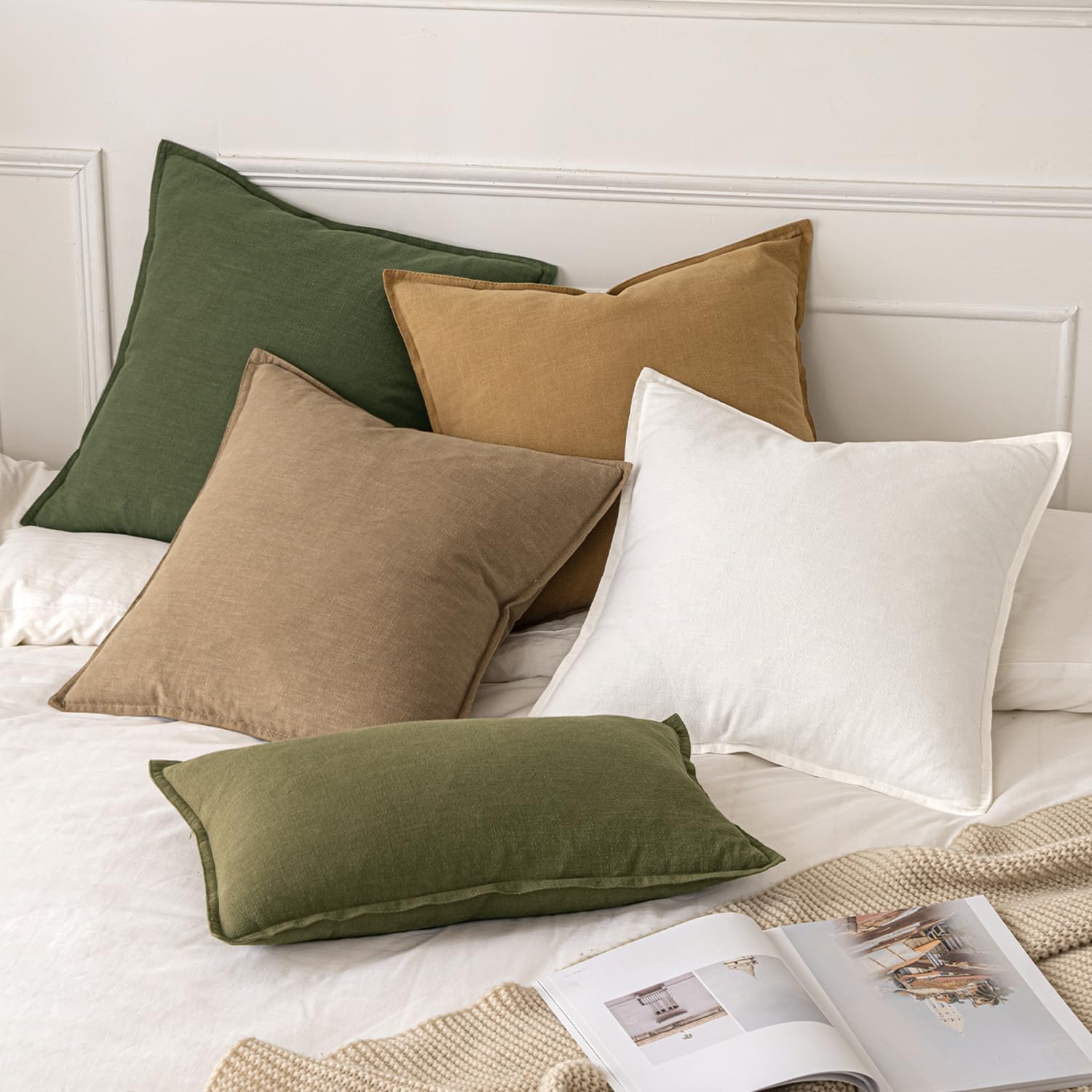 Linen Pillow Covers Soft and Stylish / 18 x 18 / Cream White / Set of 2