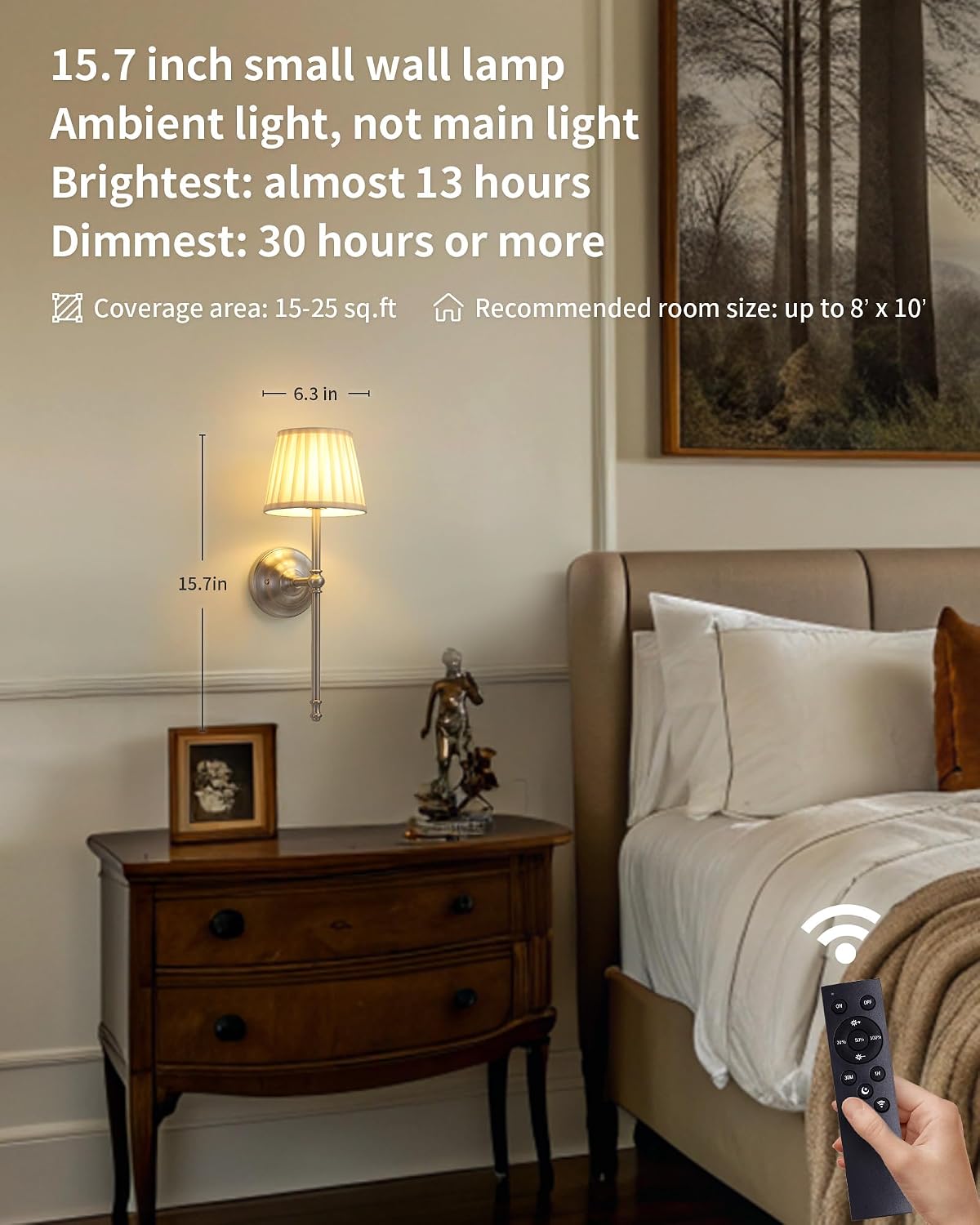KDG Nickel Cordless Wall Sconces Set of 2, Beige Fabric LED Wall Lamp | Wireless Small Rechargeable Battery, Portable