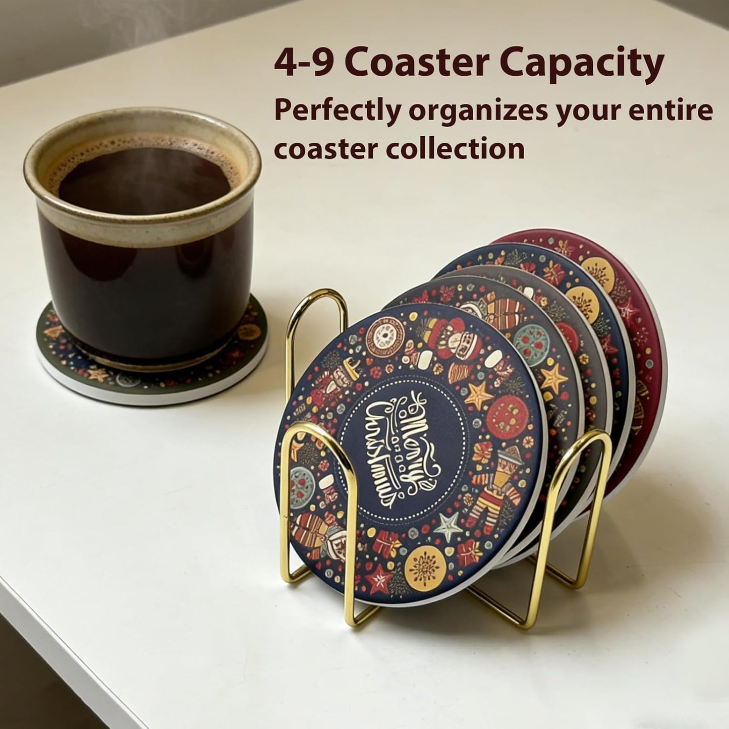 Coaster Holder Gold Iron Metal Holder Storage Caddy for Both Round / 2pc-gold / 4.3 Inch / Set of 9