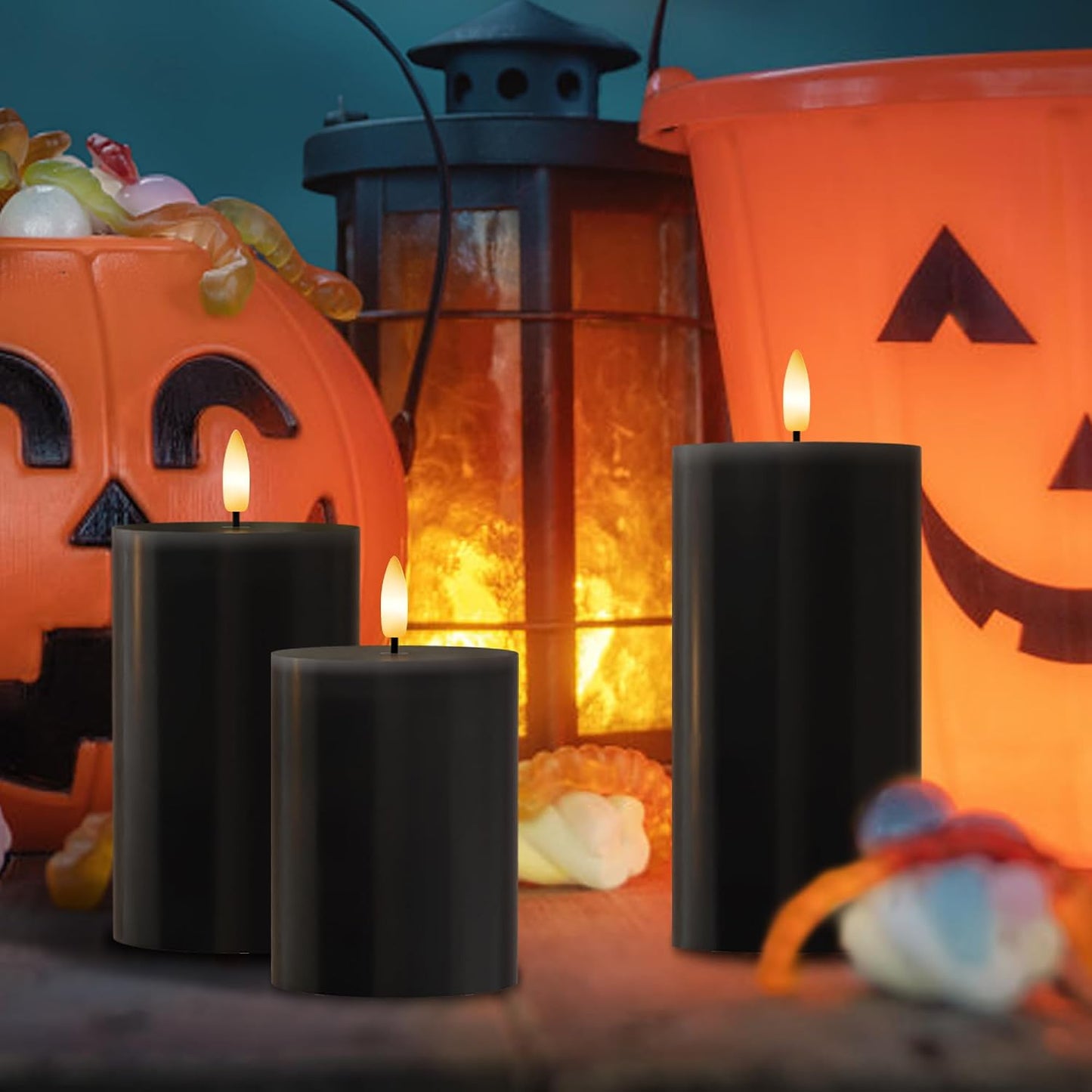 Halloween Flameless Candles with Remote, Battery Operated Candles | Gothic LED Candles, Real Wax Flickering Flameless