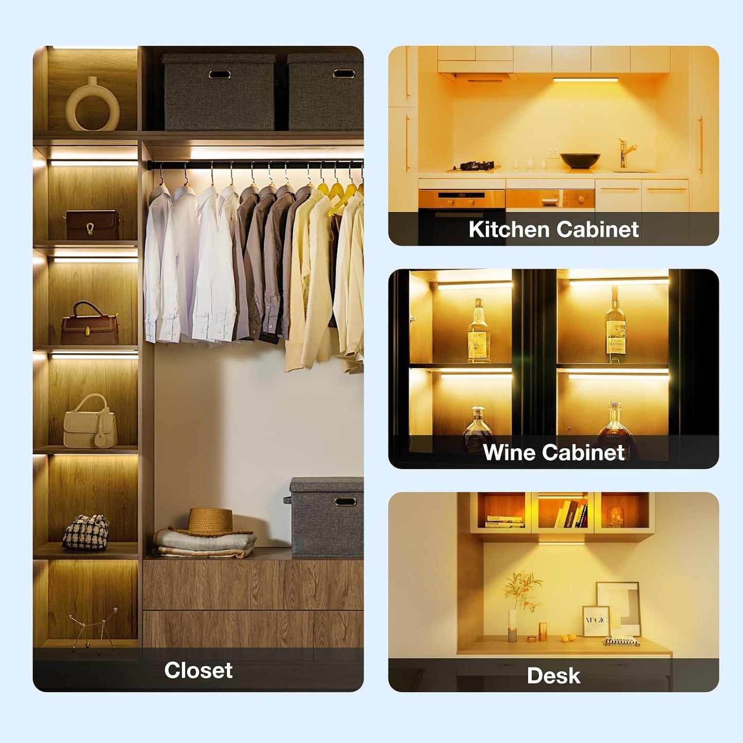 Under Cabinet Lights Remote Control,4 Pack Magnetic Rechargeable Light bar,Under Cabinet Lighting Wireless,Ceiling and