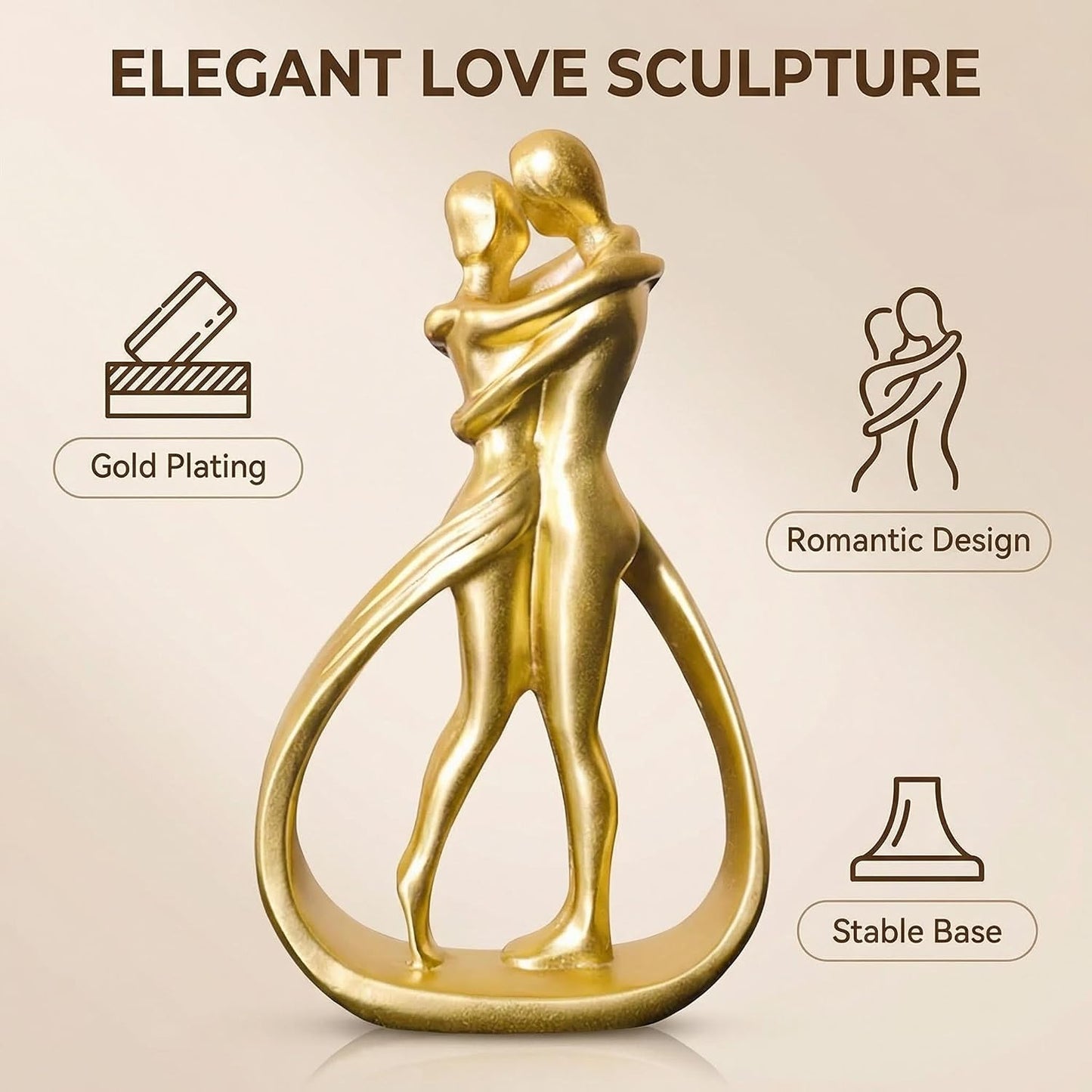 Nordic Love Couple Statue Valentine's Day Resin Golden Love / Golden Lovers Embrace / 5.2 Inch