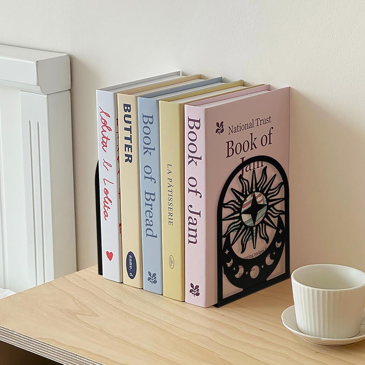Metal Bookends / Bookend / Moon Phase / Black / Set of 2