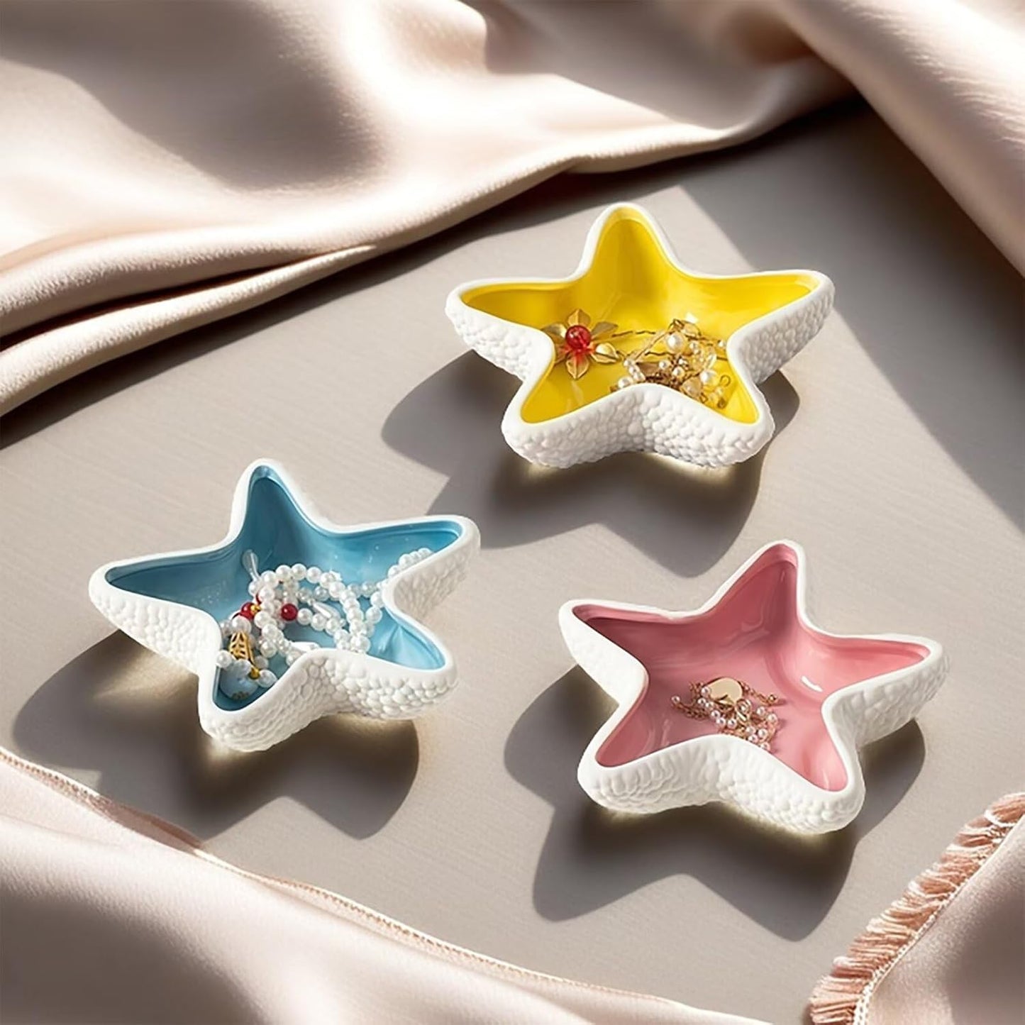 Starfish Jewelry Dish Ceramic Holder Ring Trinket Tray / Pink -starfish