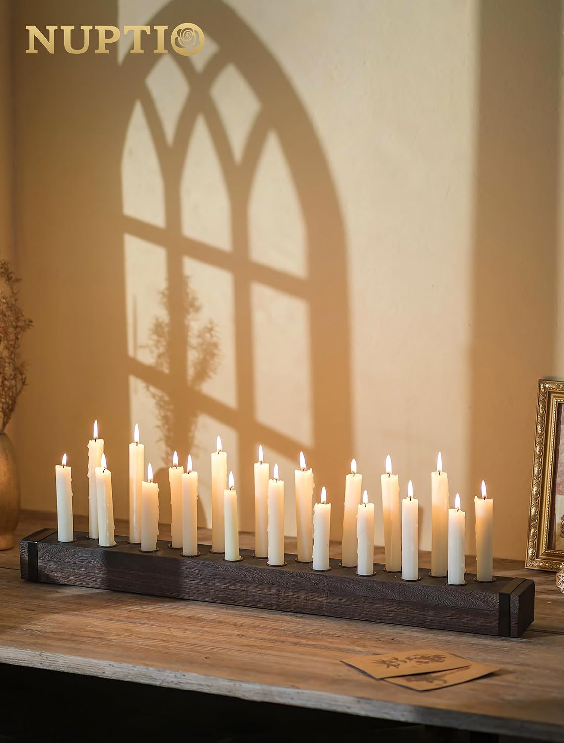 NUPTIO Taper Candle Holders Wood: Wooden Candelabra Long Candles Stick Centerpieces - Farmhouse Candlestick Holder 20