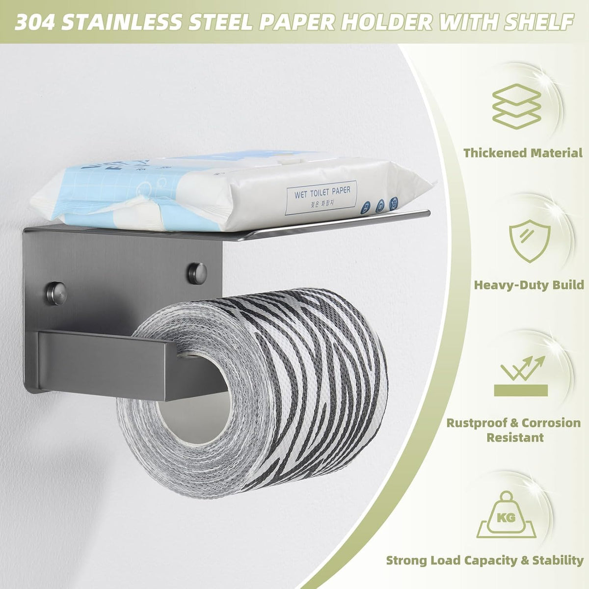 APLusee Toiler Paper Holder with Shelf, Gunmetal Gray, 304 Stainless Steel | Rust-resistant for Bathroom, Restroom