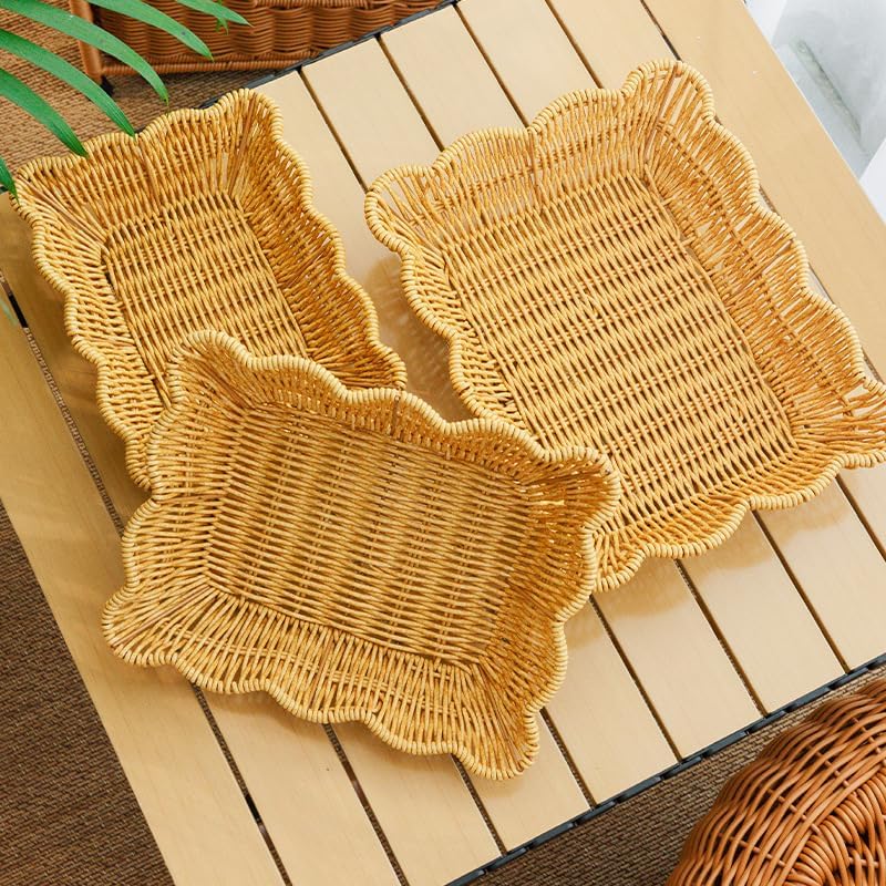Wave Shaped Woven Dining Basket Set / Set of 3