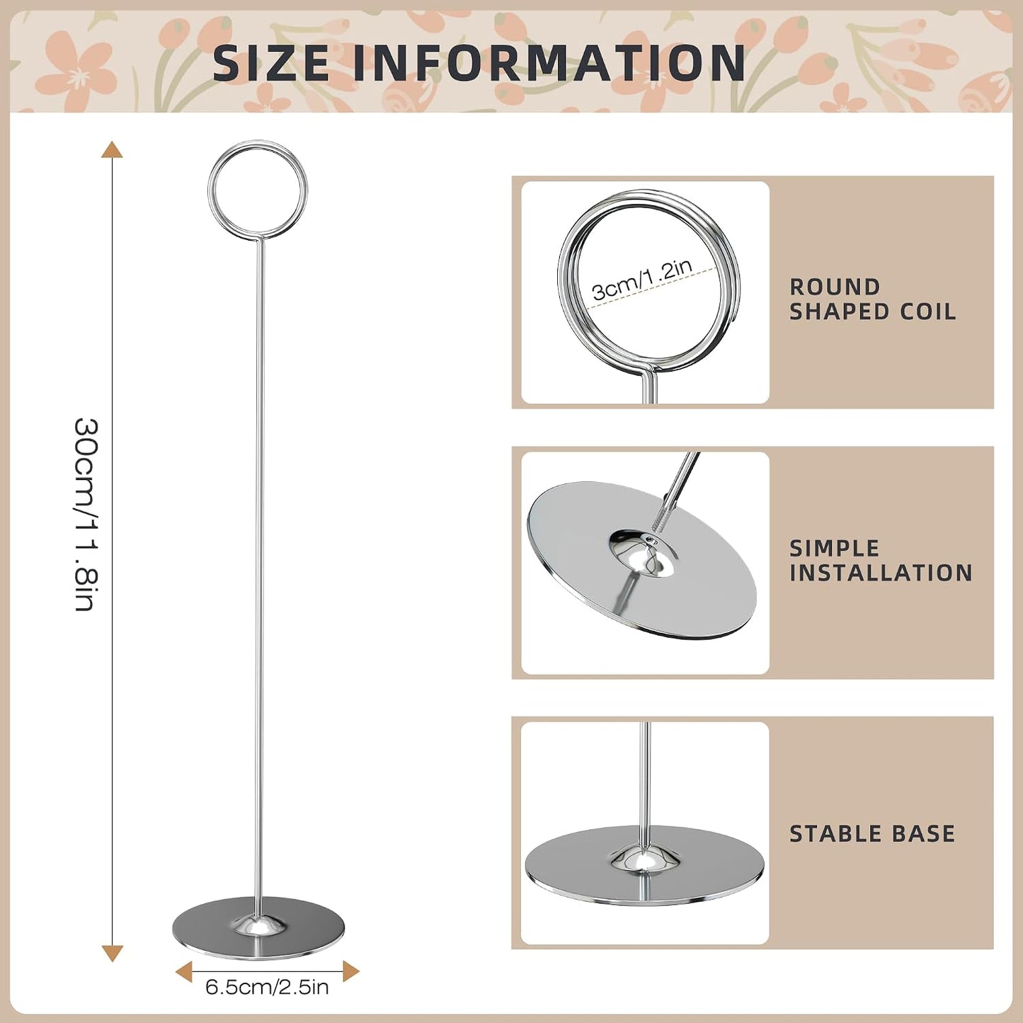 ERYTLLY 16PK Place Card Holders 12 Inch Table Number Holders Table Card Holders Steel Card Holders for