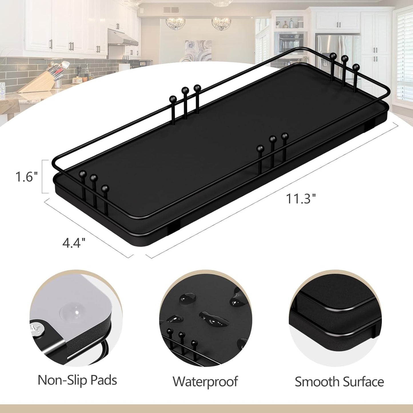 Kitchen Tray for Salt Spice / 11.3 x 4.4 x 1.6 / Black + Black