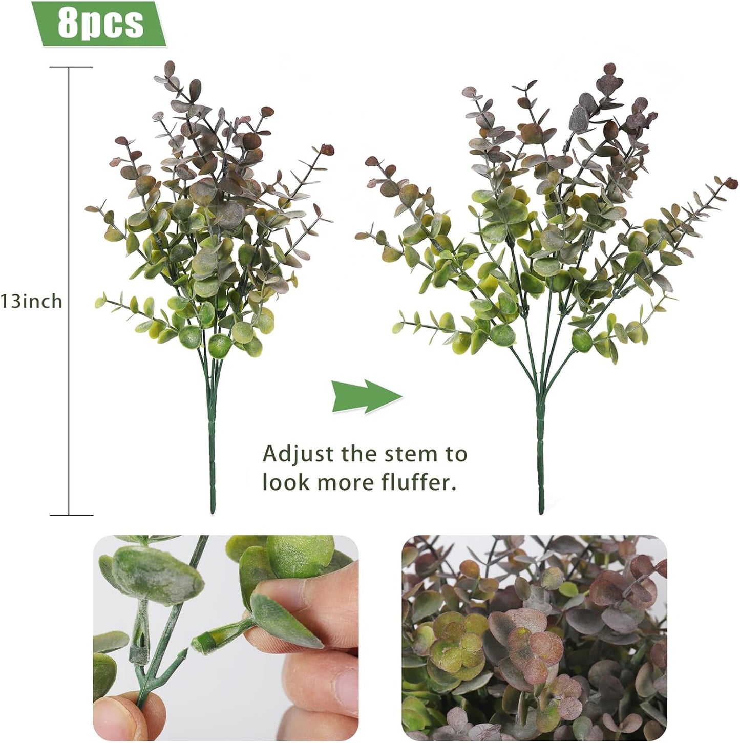 8 Bundles Artificial Greenery Plants Stems Outdoor Fake Eucalyptus Plants / Dusty Purple / Set of 8