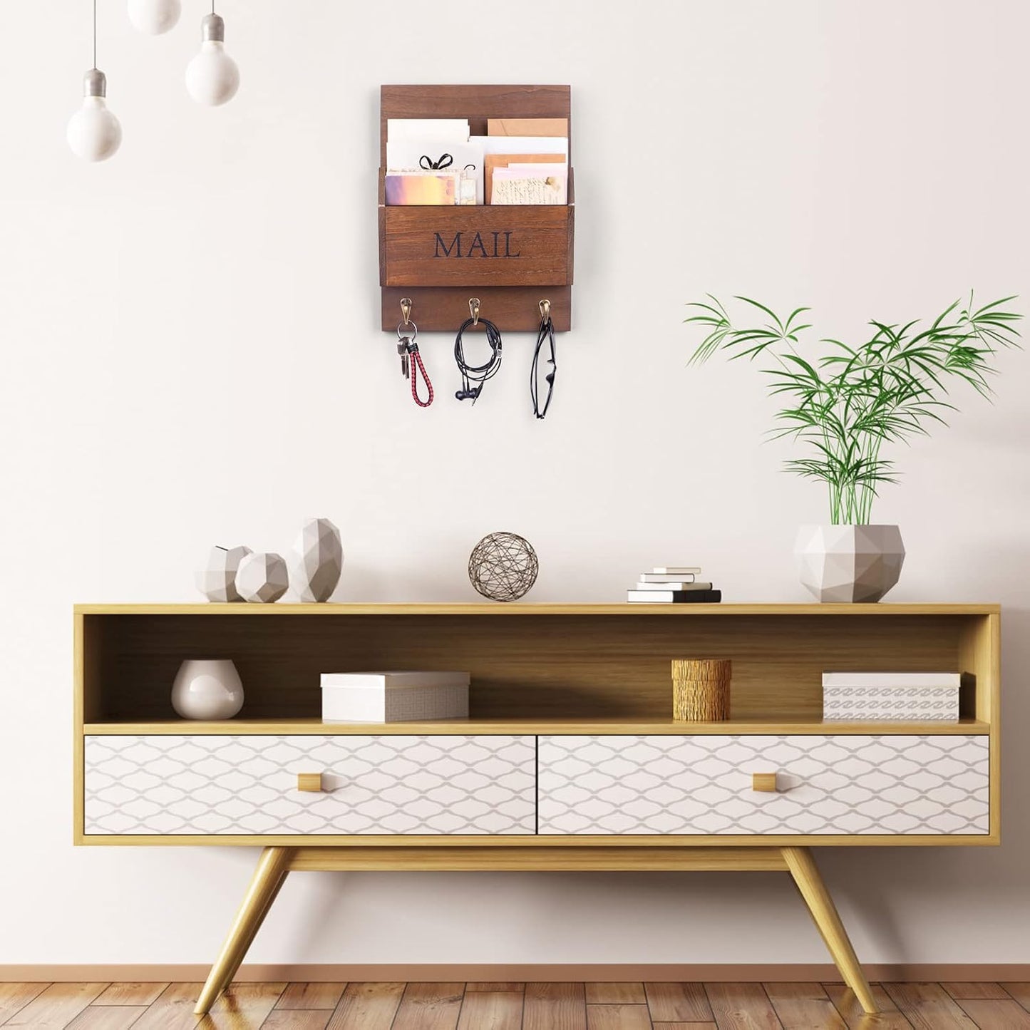 Wooden Mail Holder / Dark Brown / Wall Mount