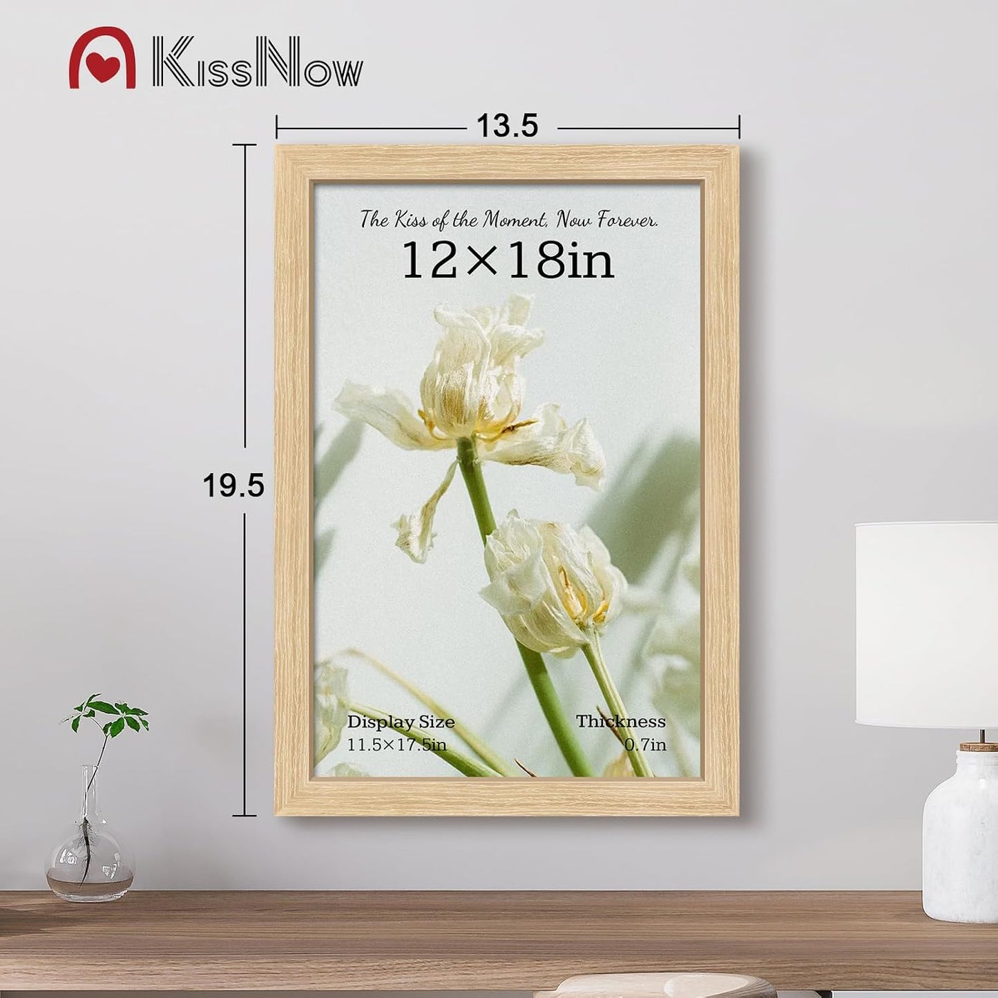 12x18 Poster Frame 4 Pack, Oak Solid Wood, Gallery Wall Decor | Wall Hanging, Thick & Wide Border, Clear Plexiglass