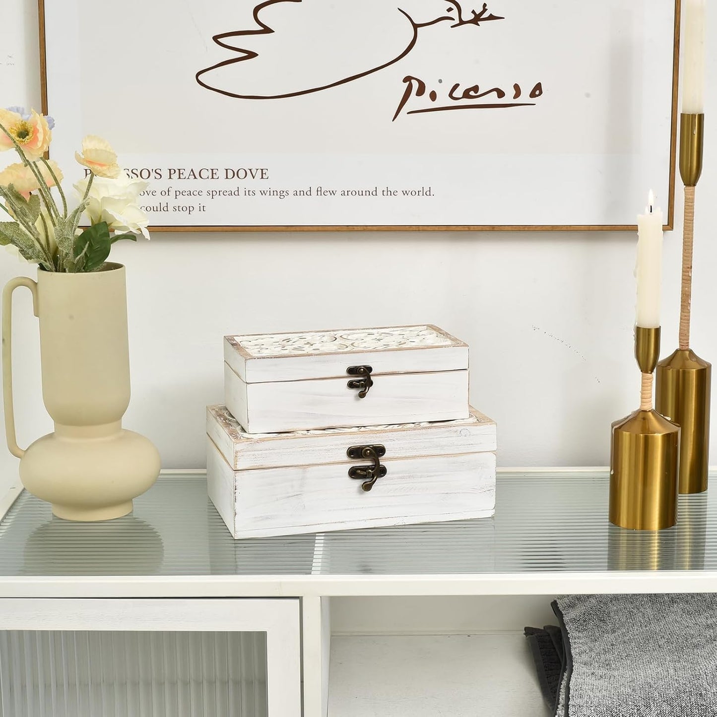 Distressed -Washed Decorative Boxes / S&M / White / Set of 2