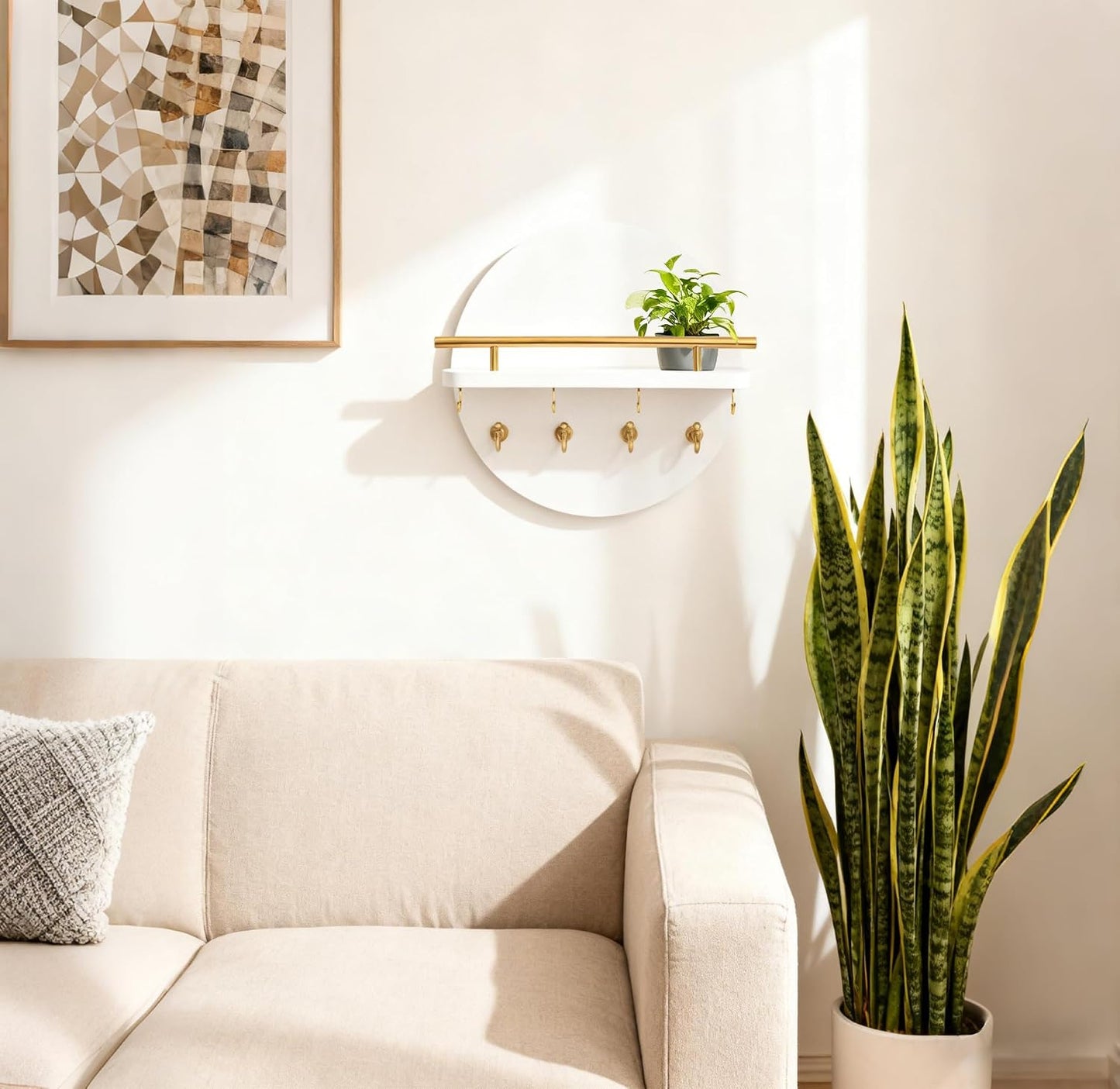Shelf and Hooks / White&gold / 11.8 Inch