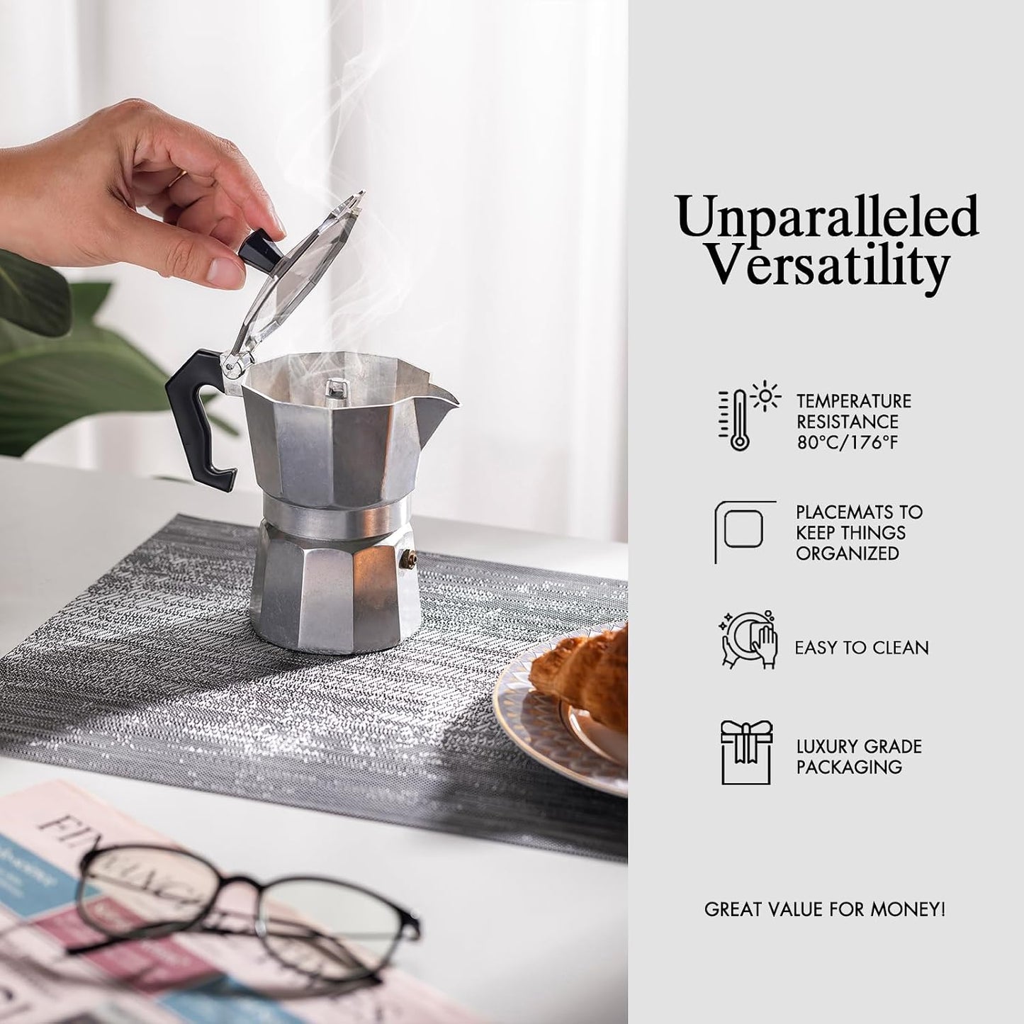 Placemats Set of 12 - Easy Clean Woven Vinyl Placemat for Dining Table, Indoor/Outdoor Place Mats, Washable PVC Table