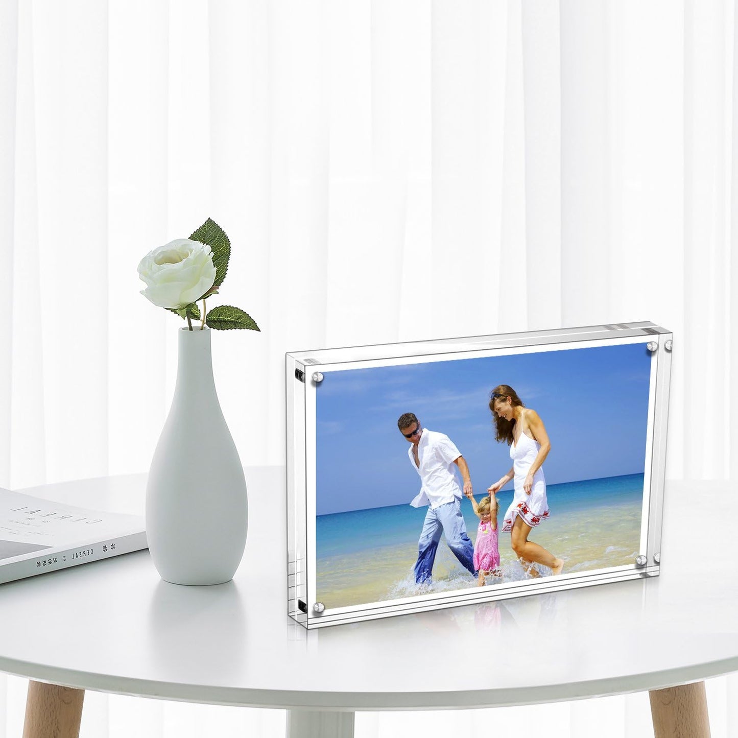 AMEITECH Acrylic Photo Frames 6x8'', Magnetic Acrylic Block Picture Frame, Desktop Frameless Photograph Display (2