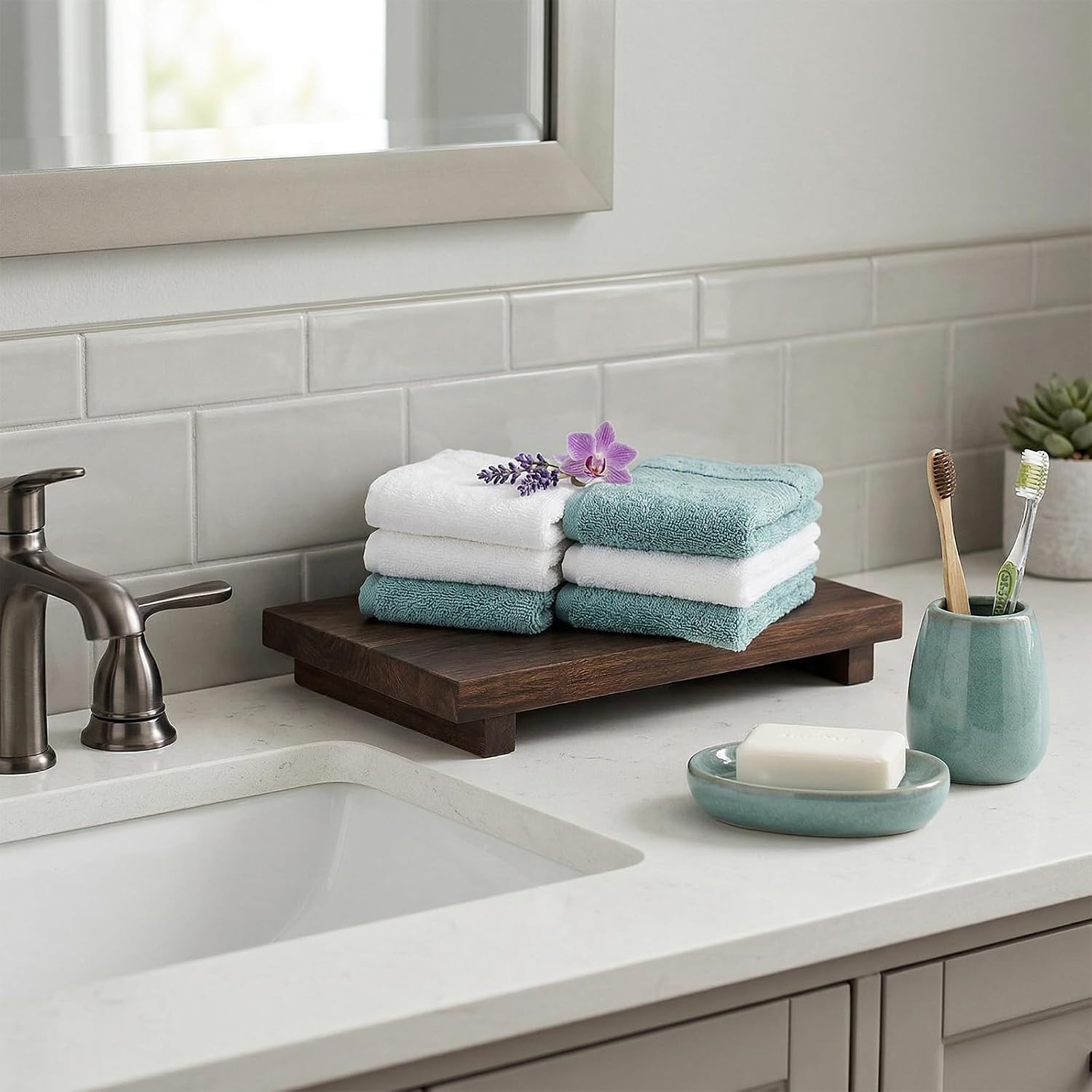 Wood Pedestal Stand / Wood Riser Tray Soap