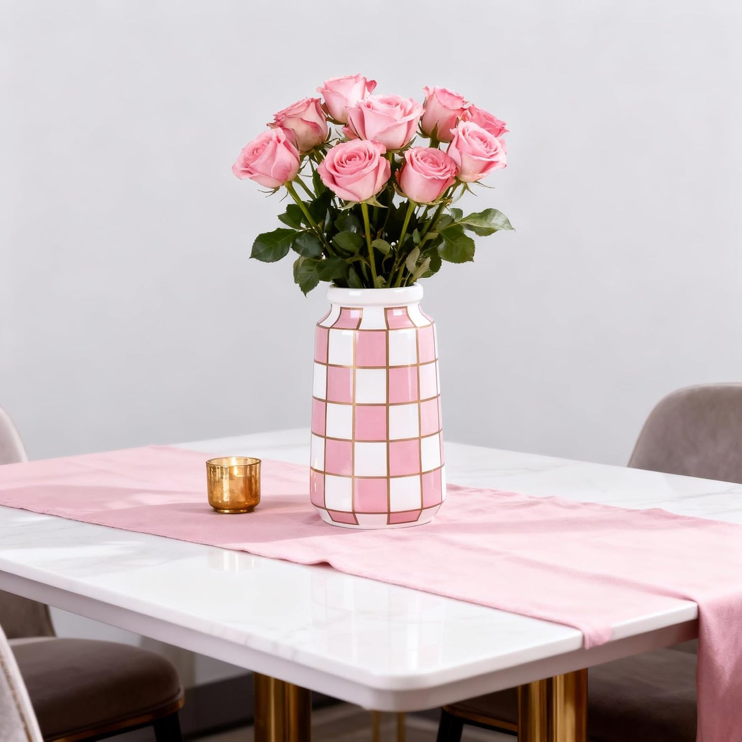 Black and White Ceramic Vase / Pink