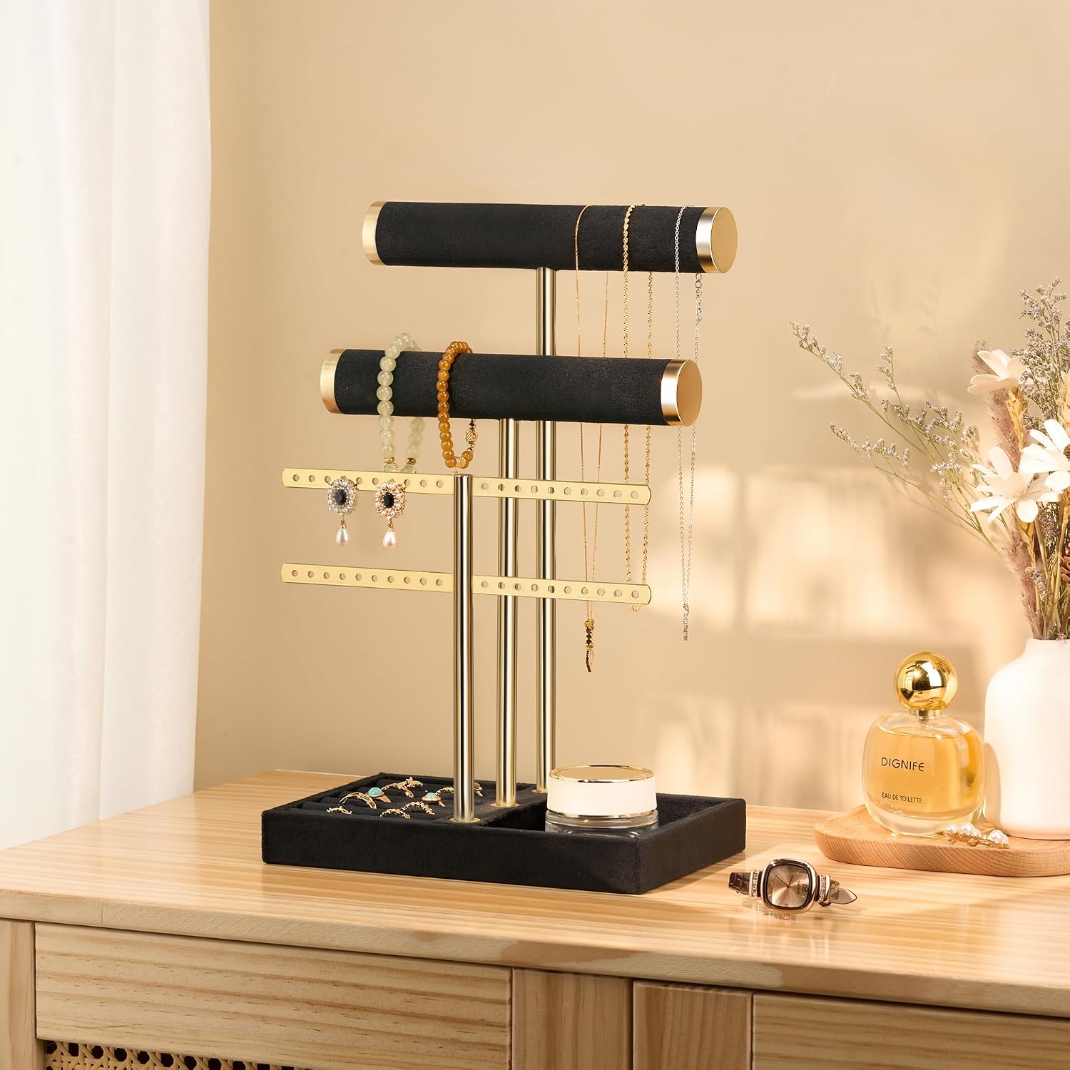 Detachable T Bar Velvet Bracelet Holder / Black / Standard