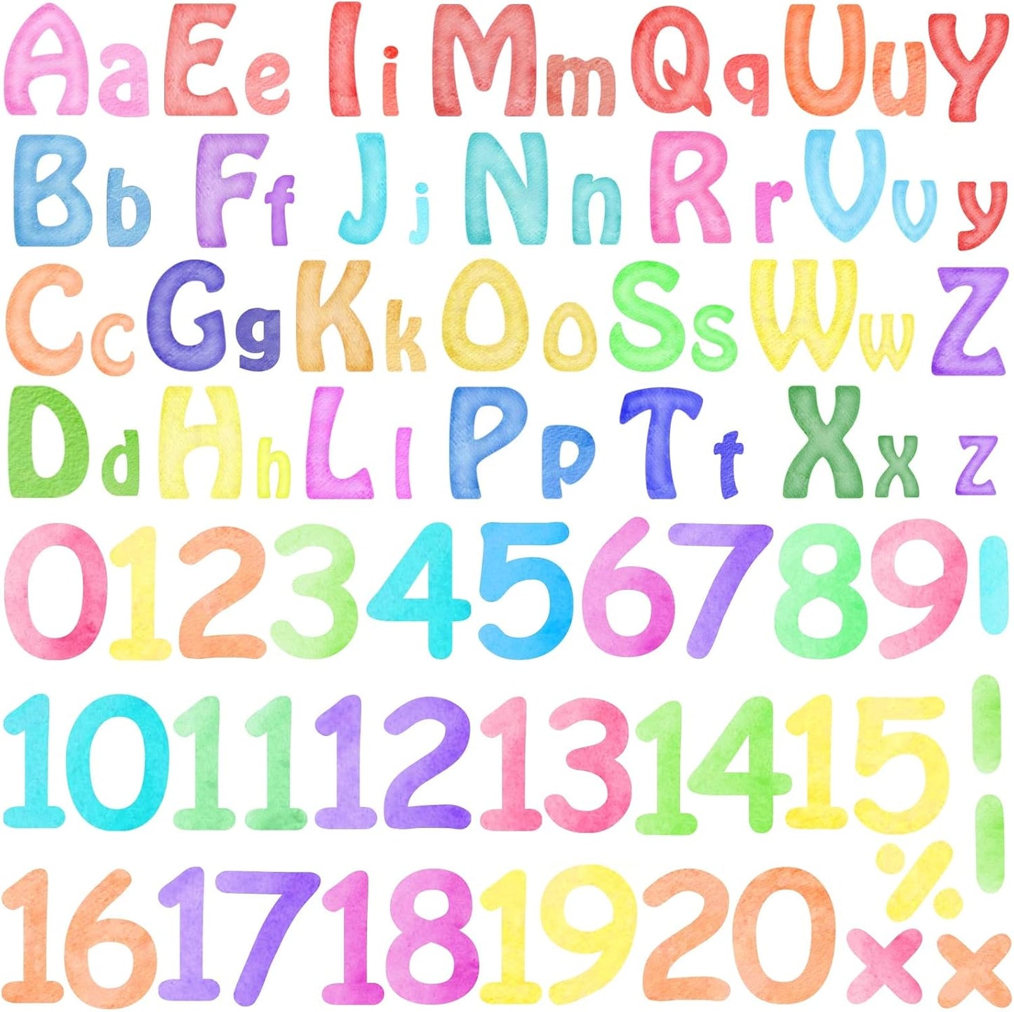 Number Alphabet Wall Decals Letters Wall Decal Alphabet ABC Learning Stickers Colorful / Watercolor