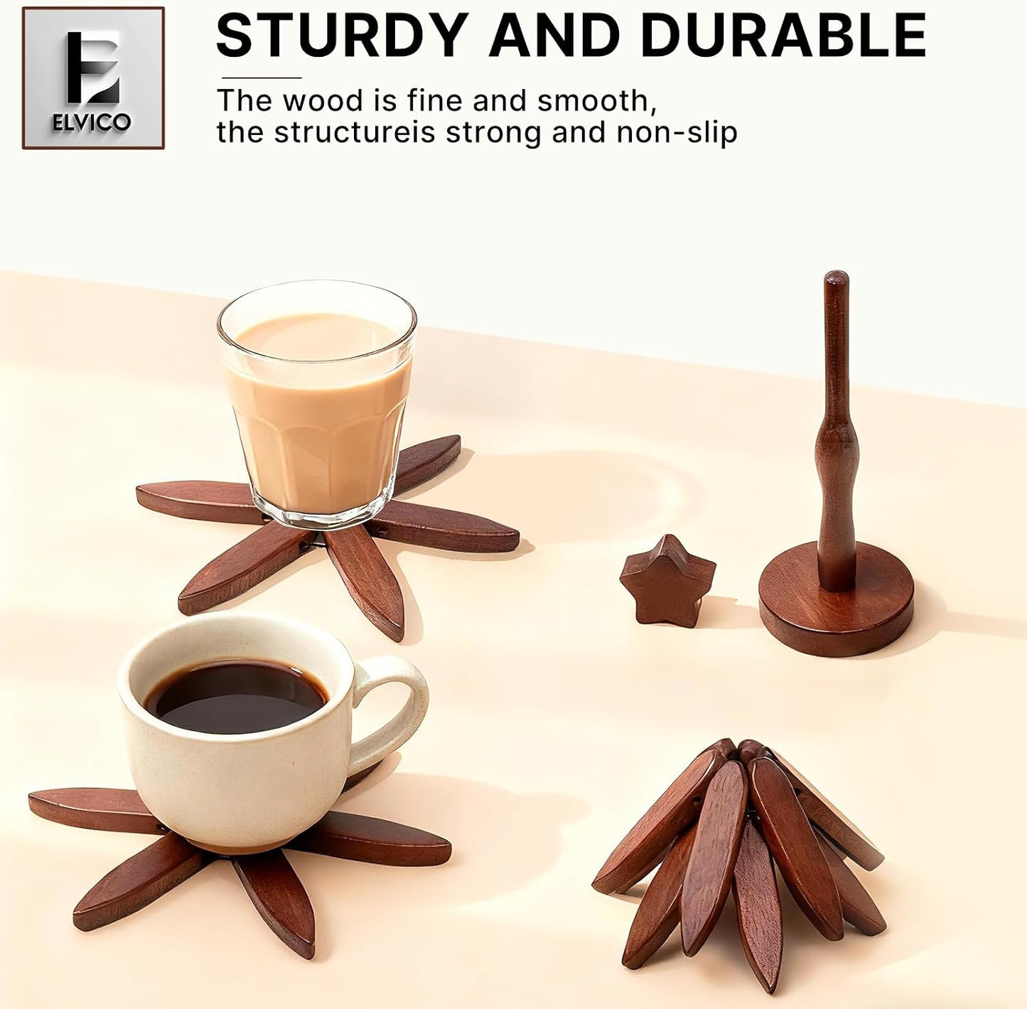 Wooden Tree Trivet + 1 Stand Stored Like a Christmas Tree / Set of 4