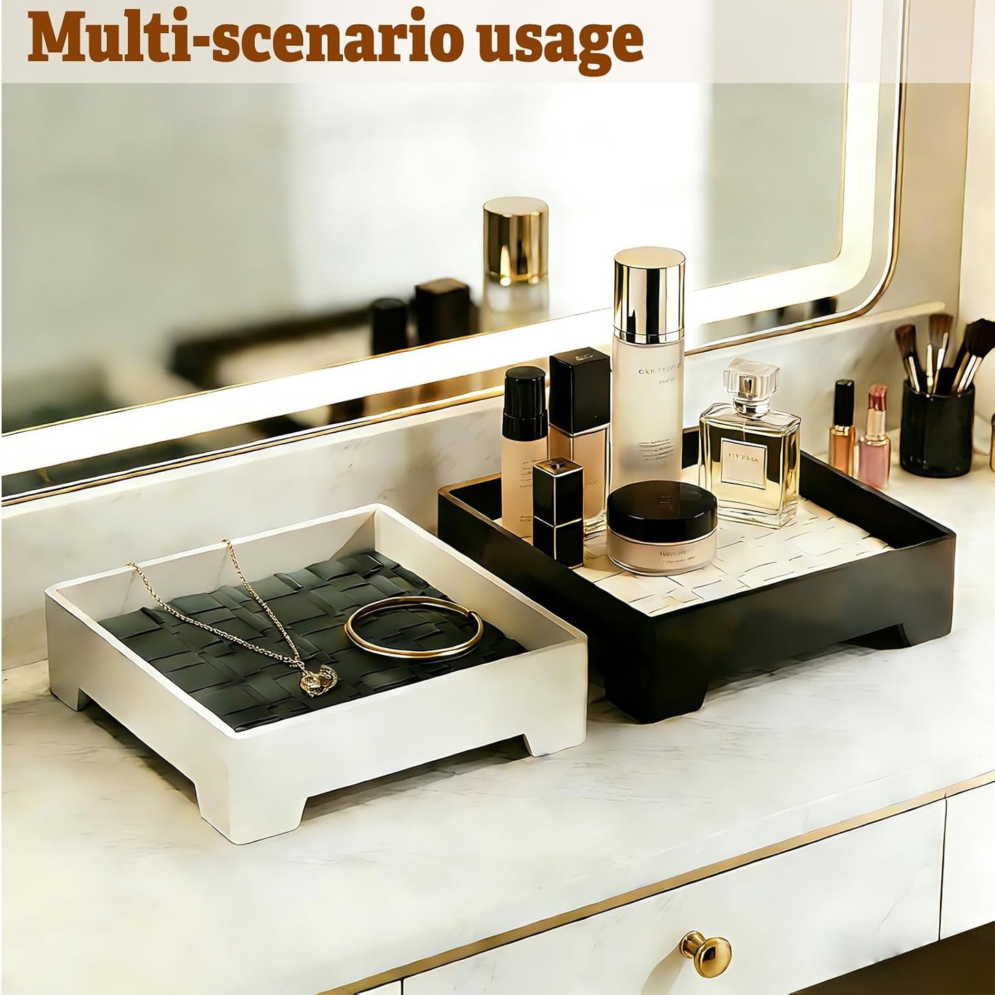 7- Square Decorative Tray / Black + White Mat